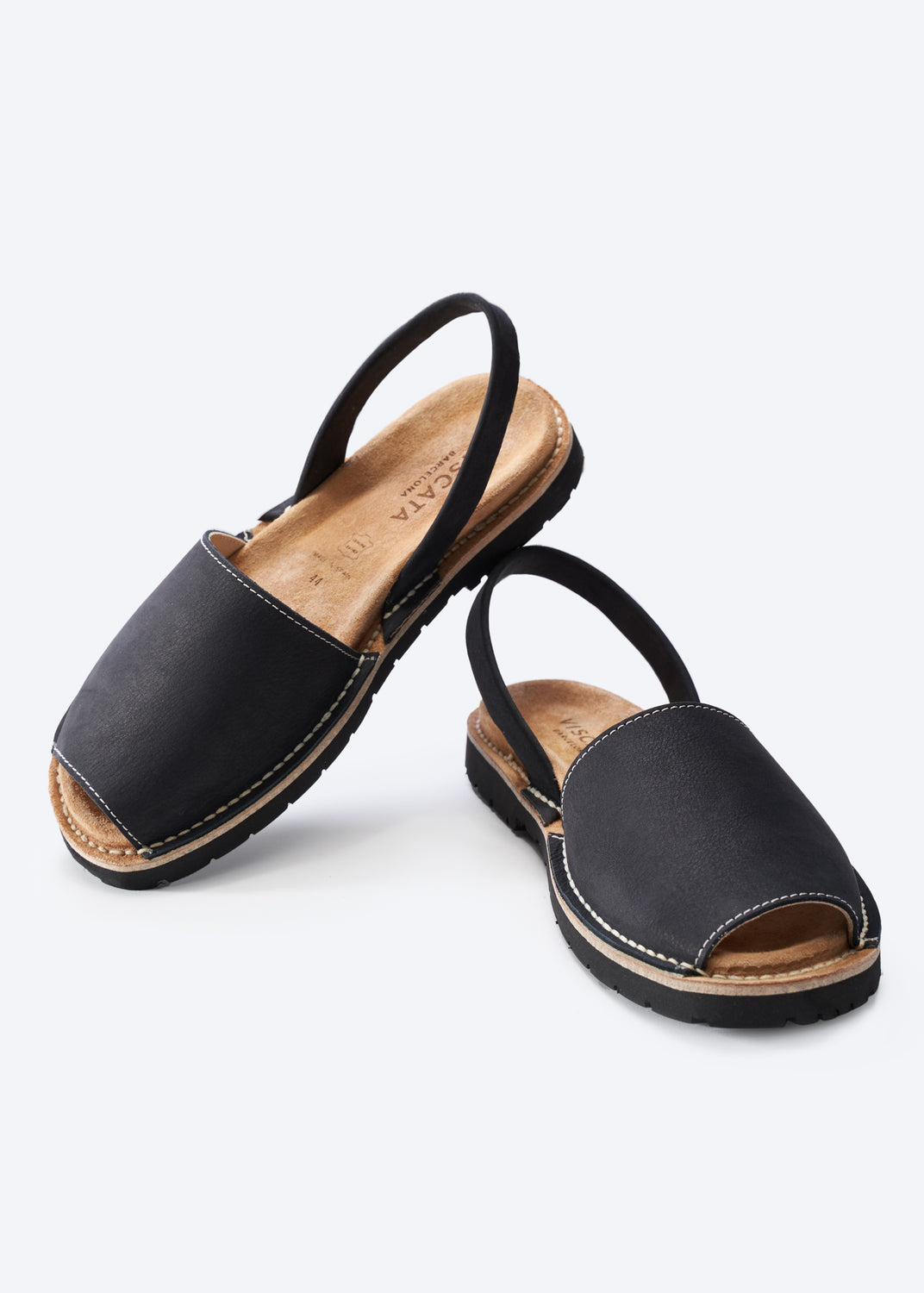 Barbada Black Leather Slip On Spnish Men Avarca Shoes