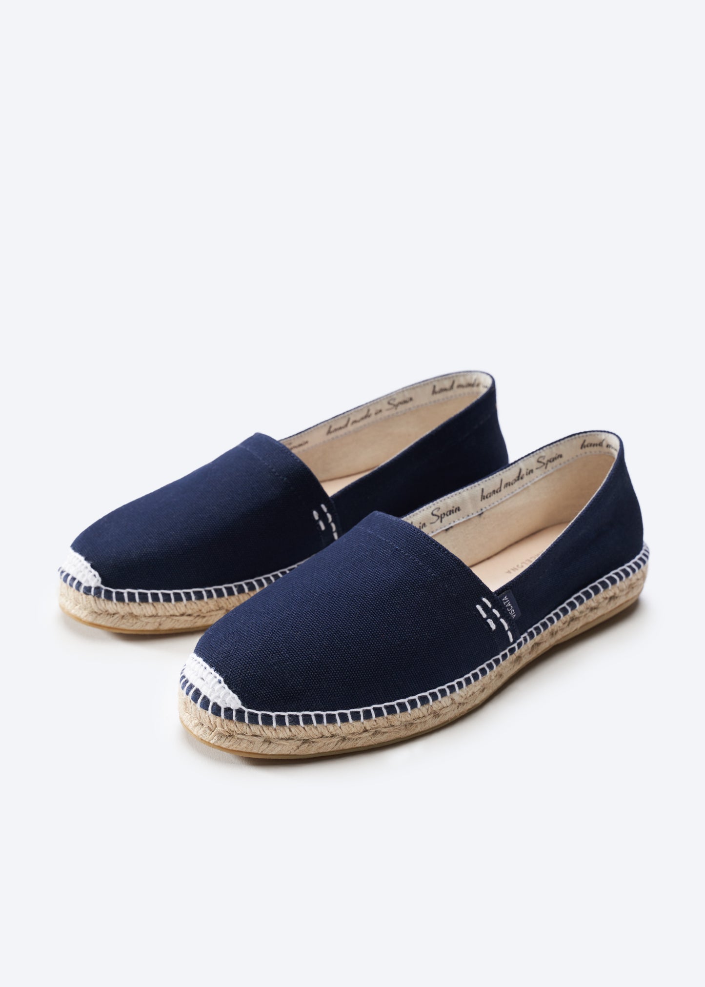 Begur Navy Blue Canvas Slip On Closed Toe White Stitch Men Espadrilles