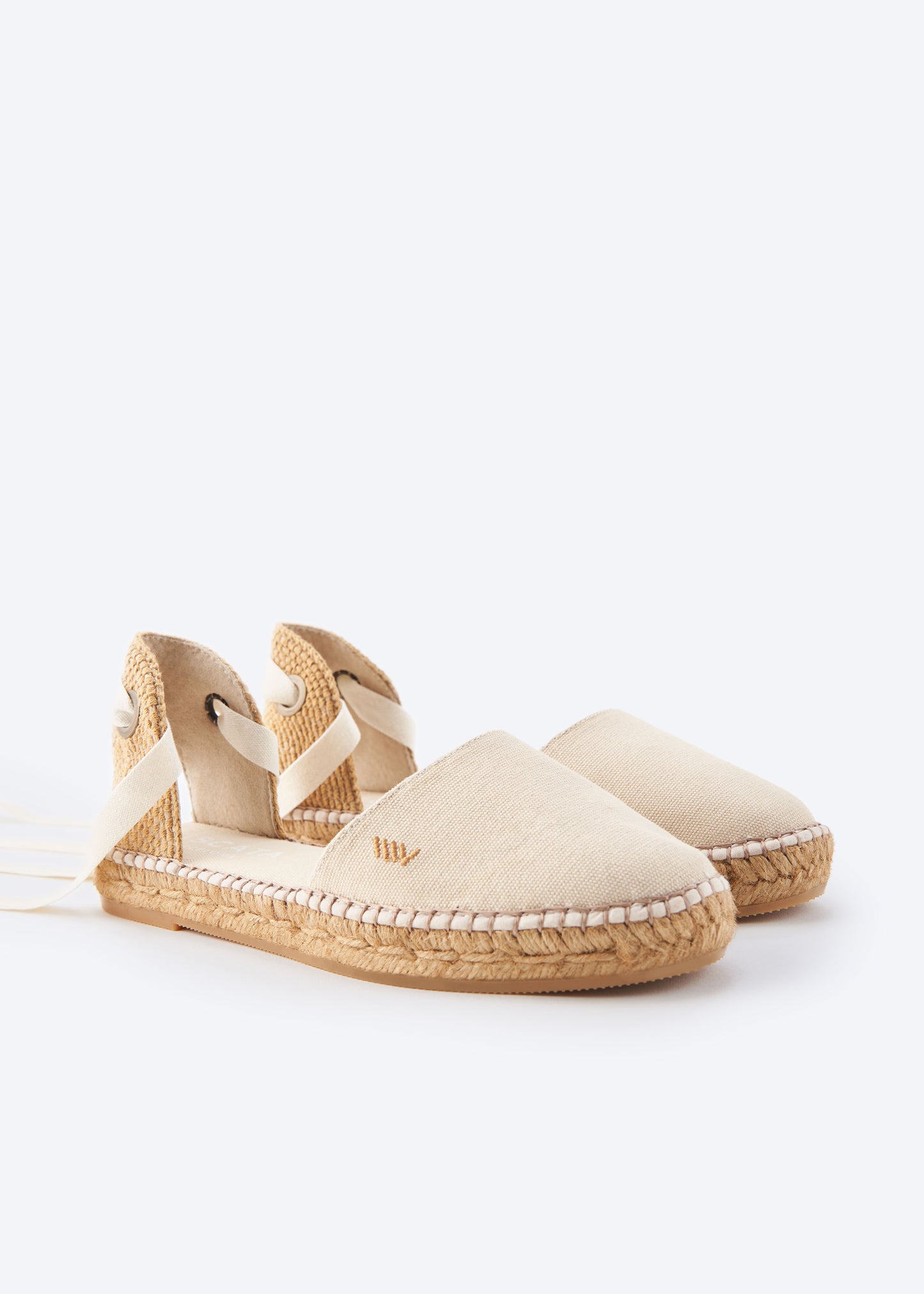 Candell Beige Canvas Closed Toe Lace Up Espadrille Flats