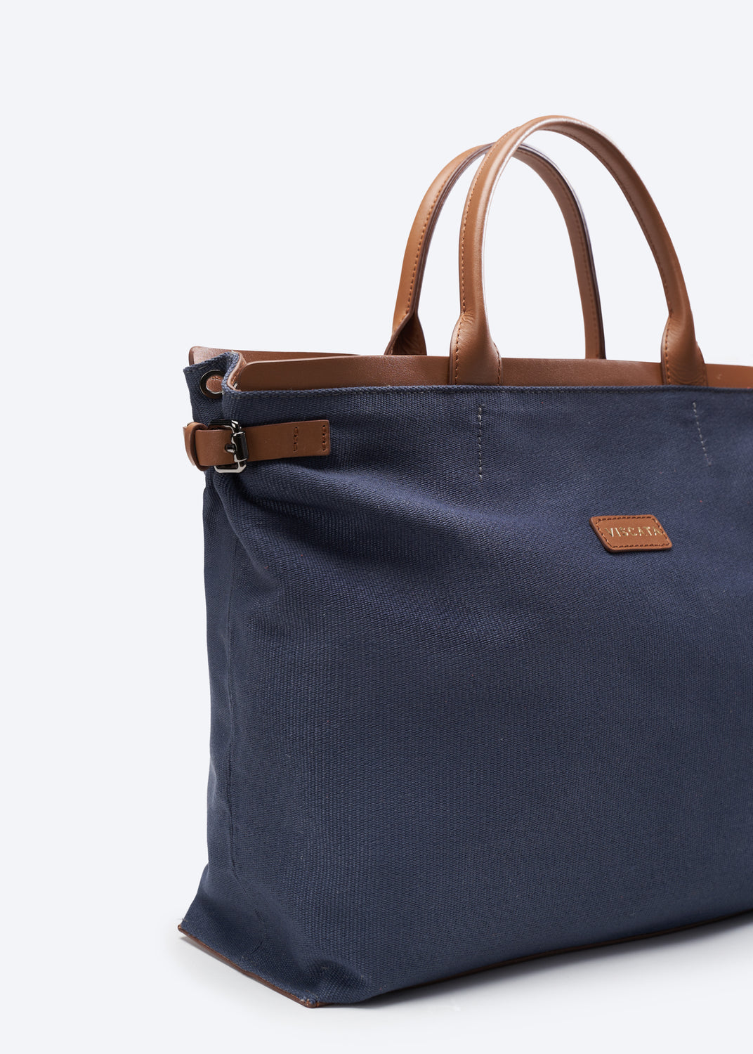 Cannes Navy Blue Women Large Canvas Handbag Close Up Detail