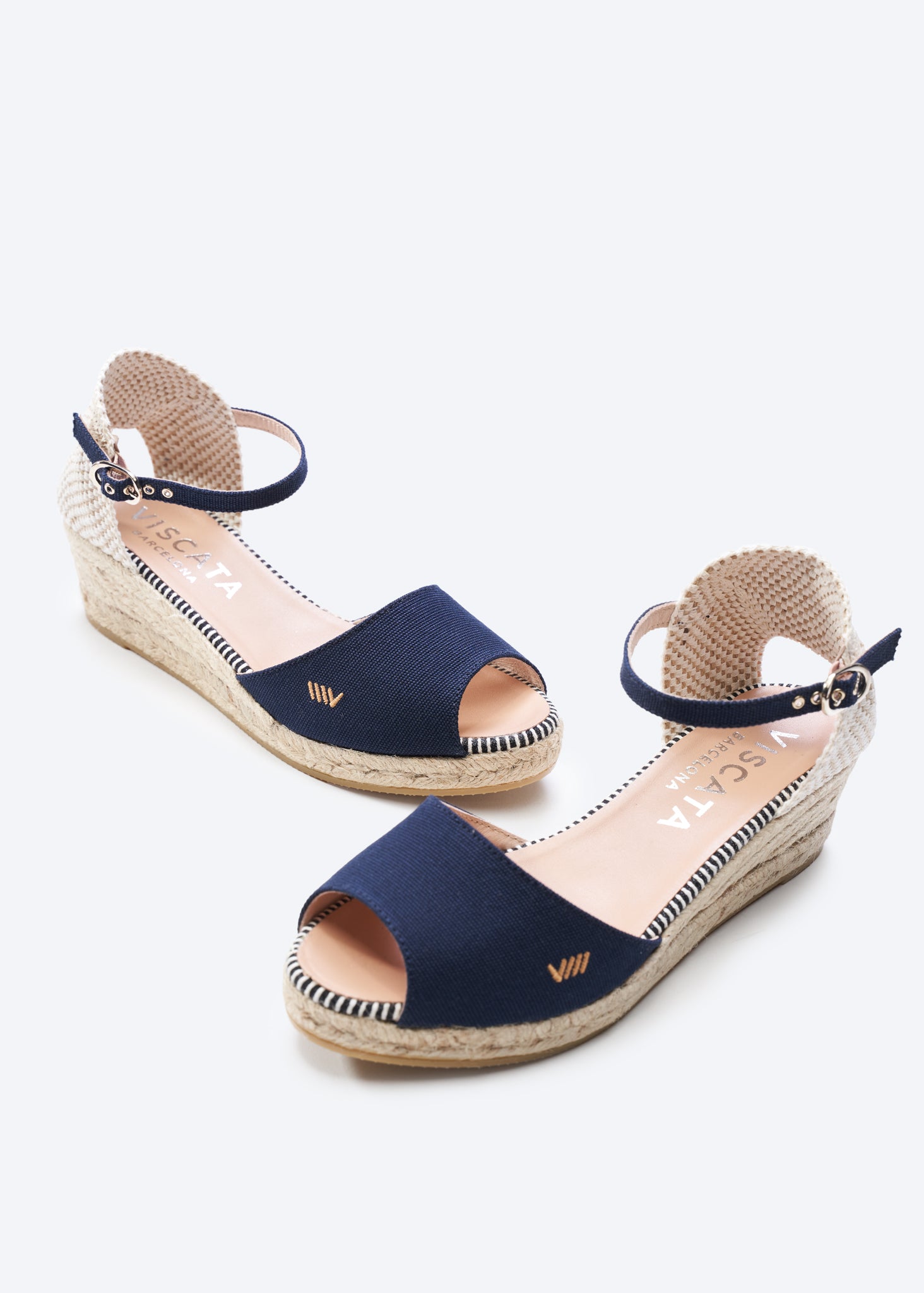 VISCATA BARCELONA ROSE sold CANVAS NWOT NAVY BLUE SUED WEDGES SIZE 40 (9.5)