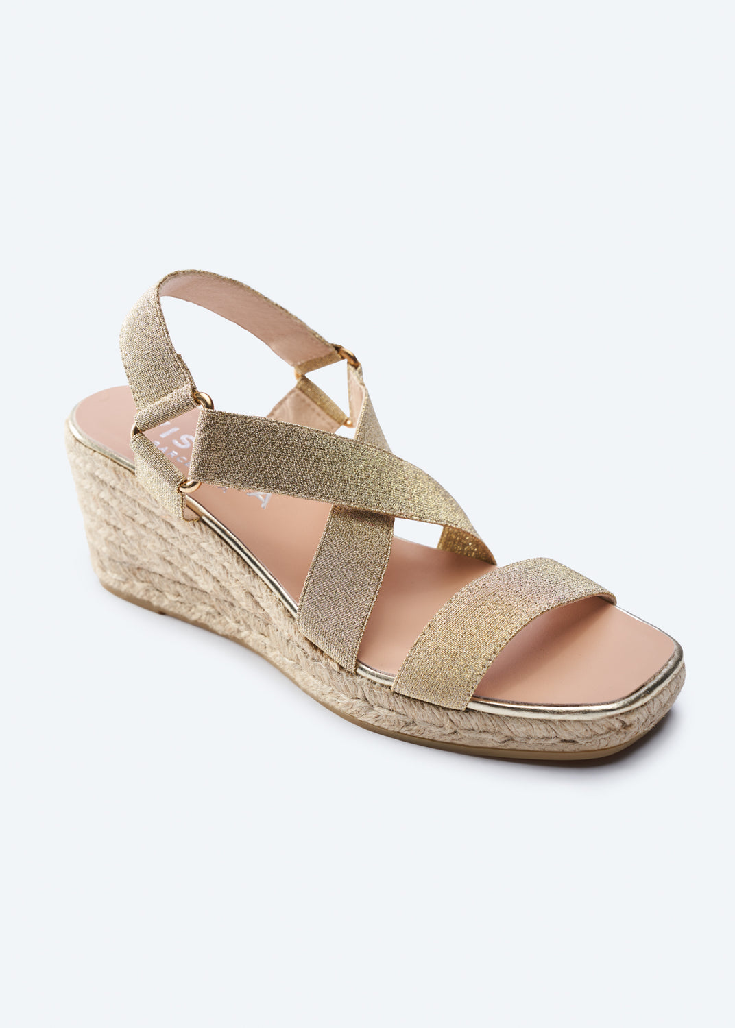 Dalia Gold Elastic Slingback Women Open Toe Espadrille Wedge