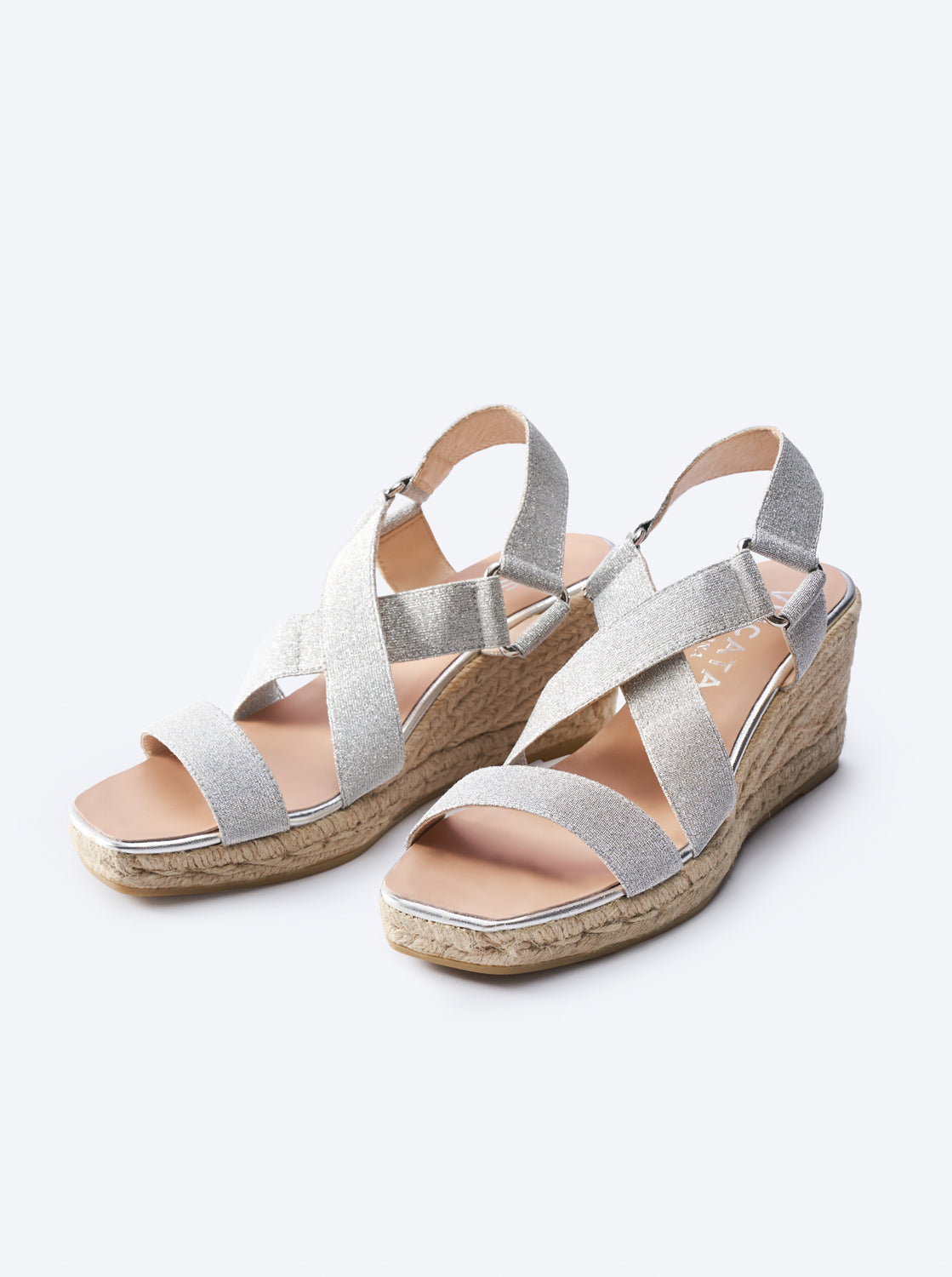 Dalia Silver Elastic Slingback Women Espadrille Sandal Wedges