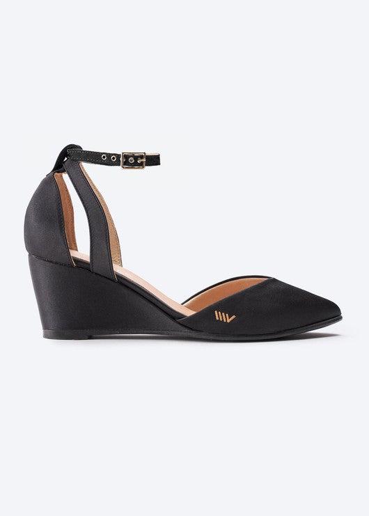 Black satin sales wedge shoes