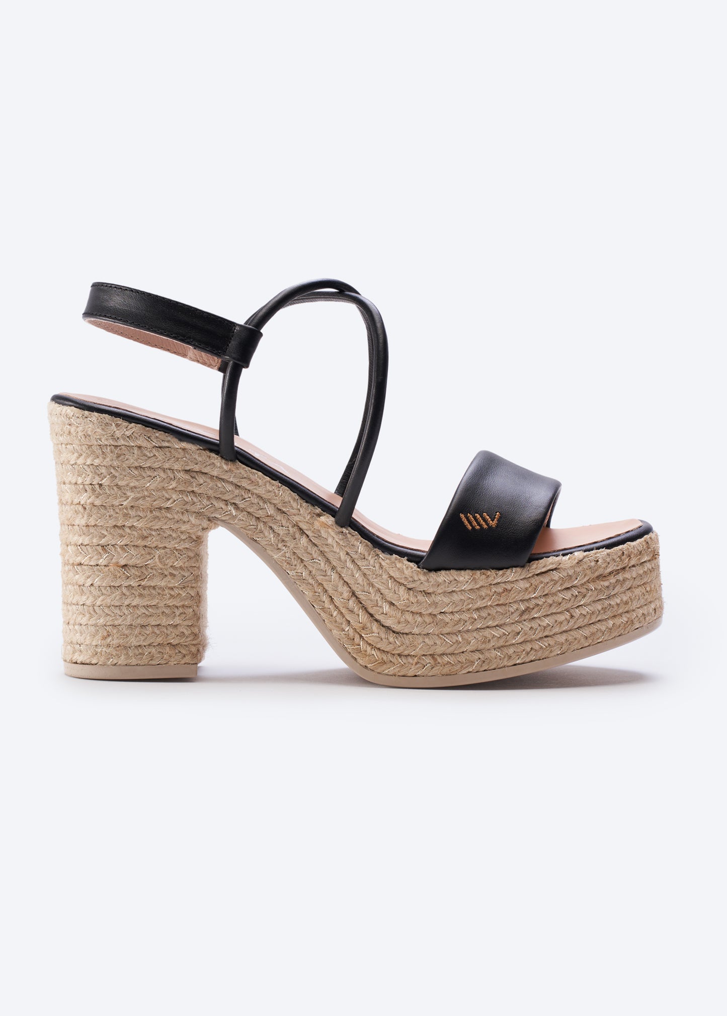 Elia Black Leather Women Espadrille Sandal Heel