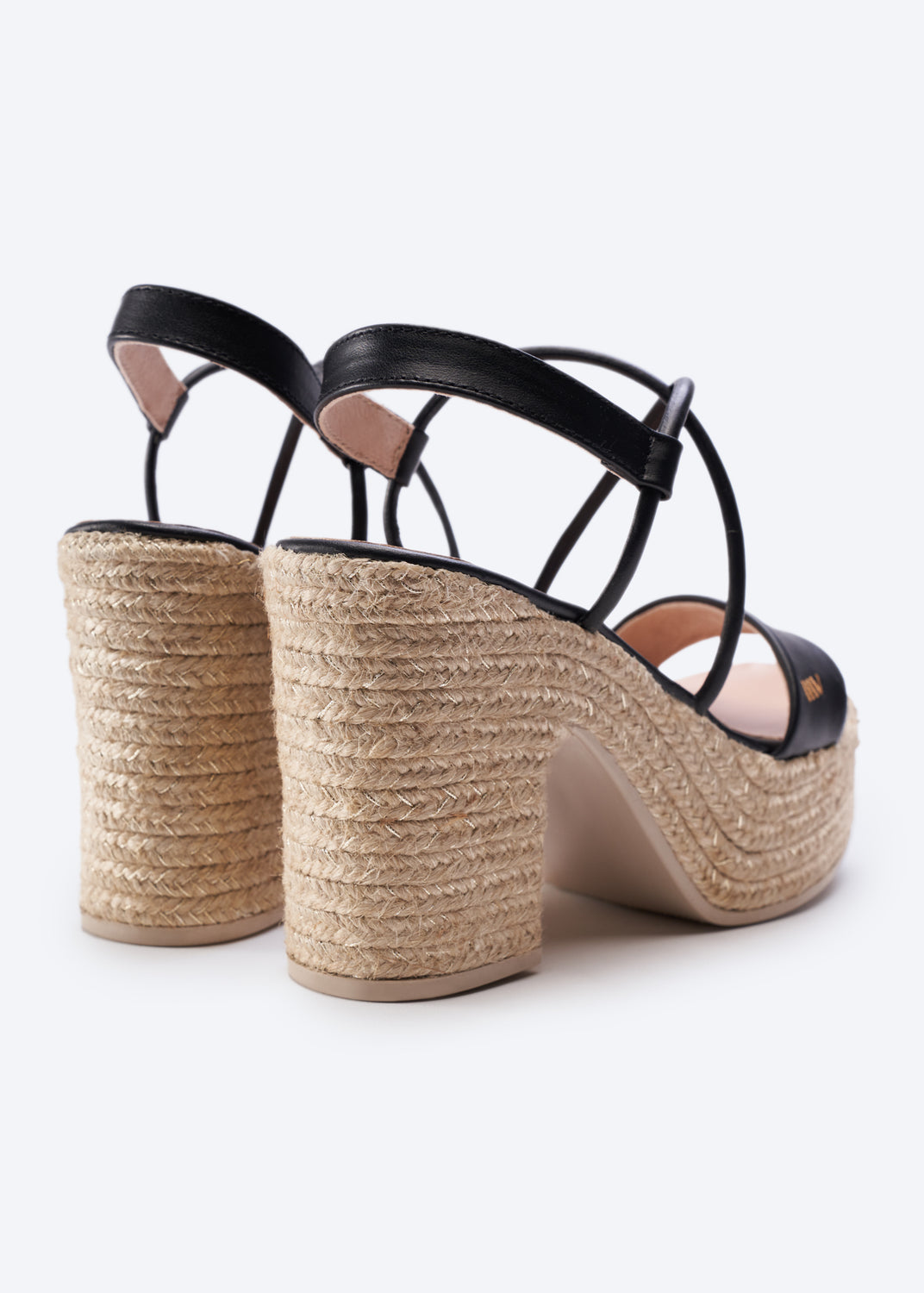 Elia Black Leather Women Espadrille Sandal Heels Back Detail