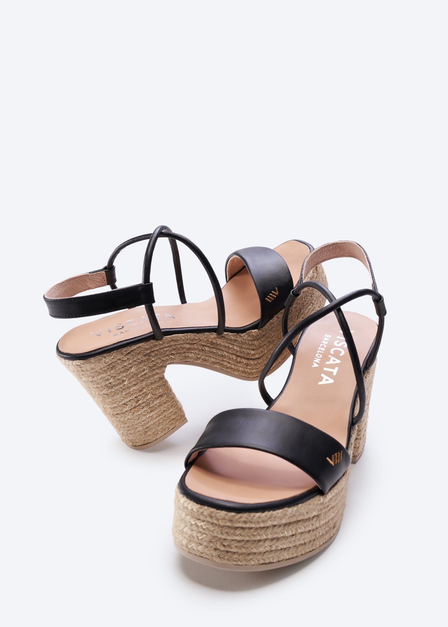 Elia Black Leather Women Espadrille Sandal Platform Heels