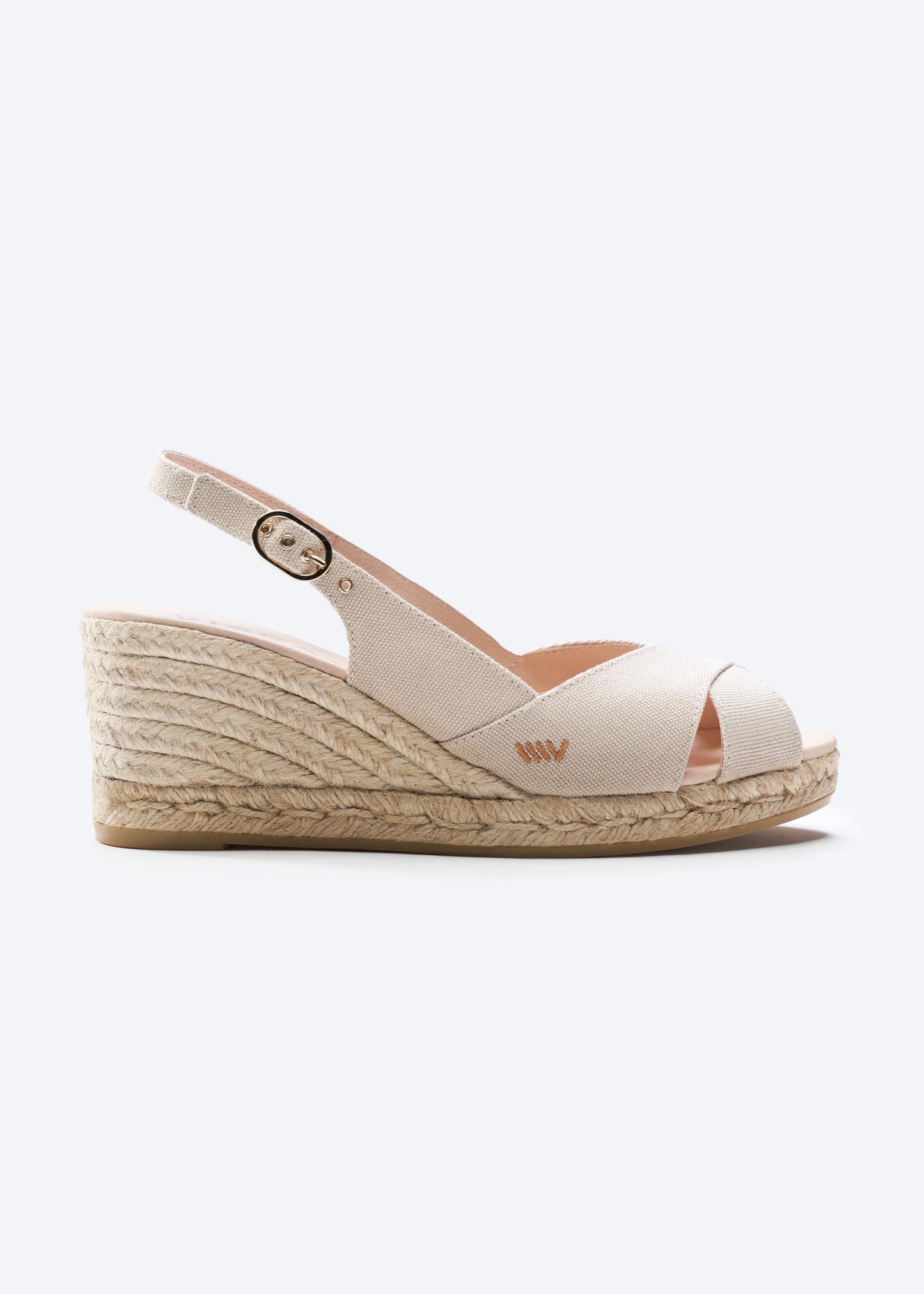 Llansa Crossed Open Toe Beige Canvas Slingback Women Espadrille Wedge