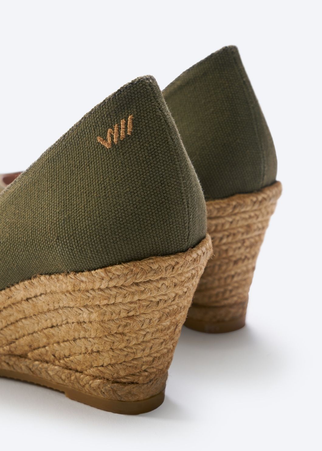 Roses V Cut Limited Edition Olive Canvas Slip On Women Espadrille Wedges Back Detail