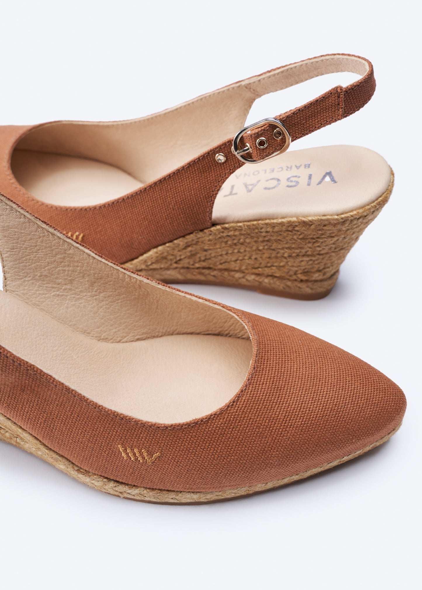 Palomera Limited Edition Brown Canvas Slingback Women Espadrille Wedges Back and Toe Detail