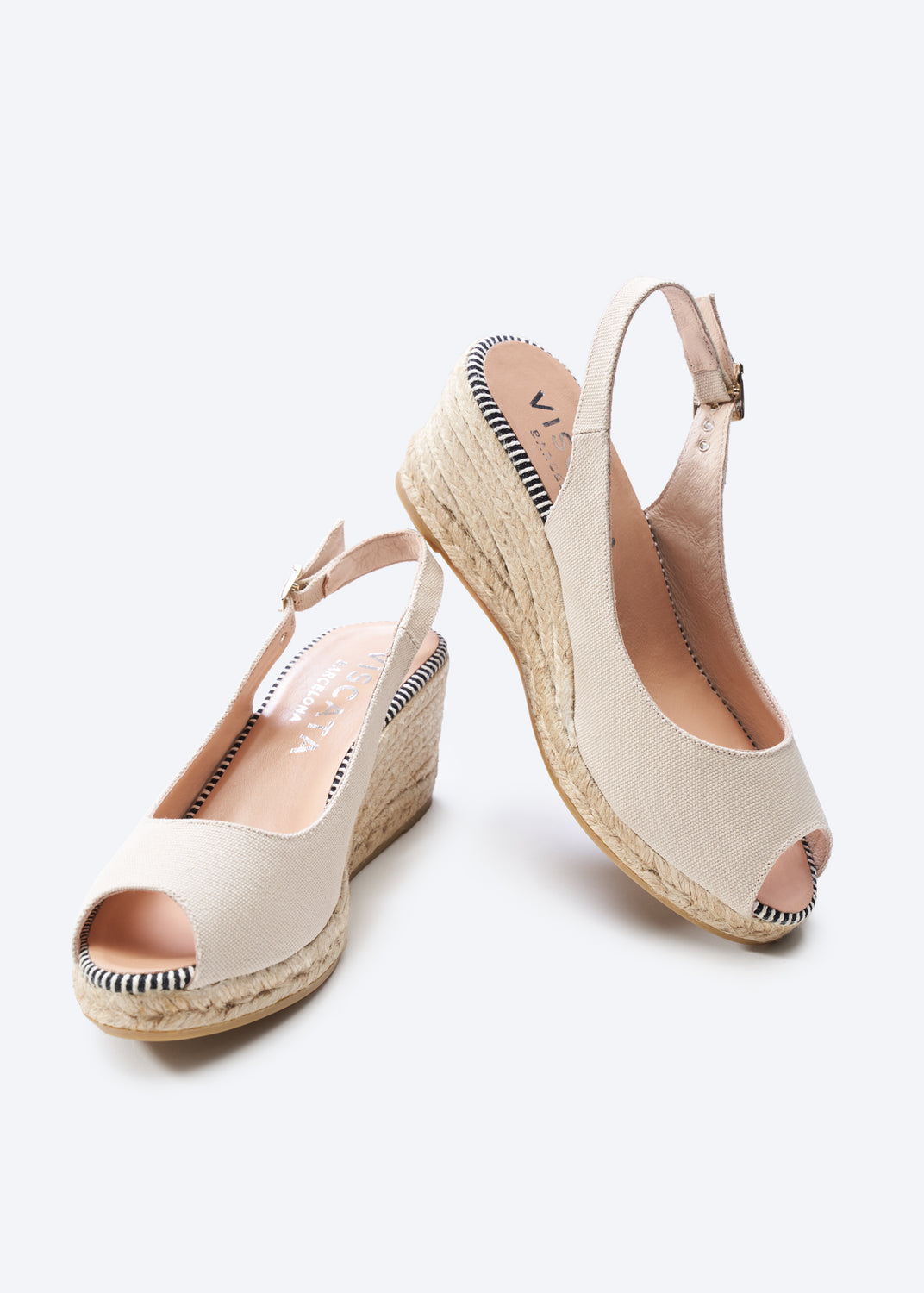 Gavina Beige Canvas Slingback Women Espadrille Medium Heel Wedges