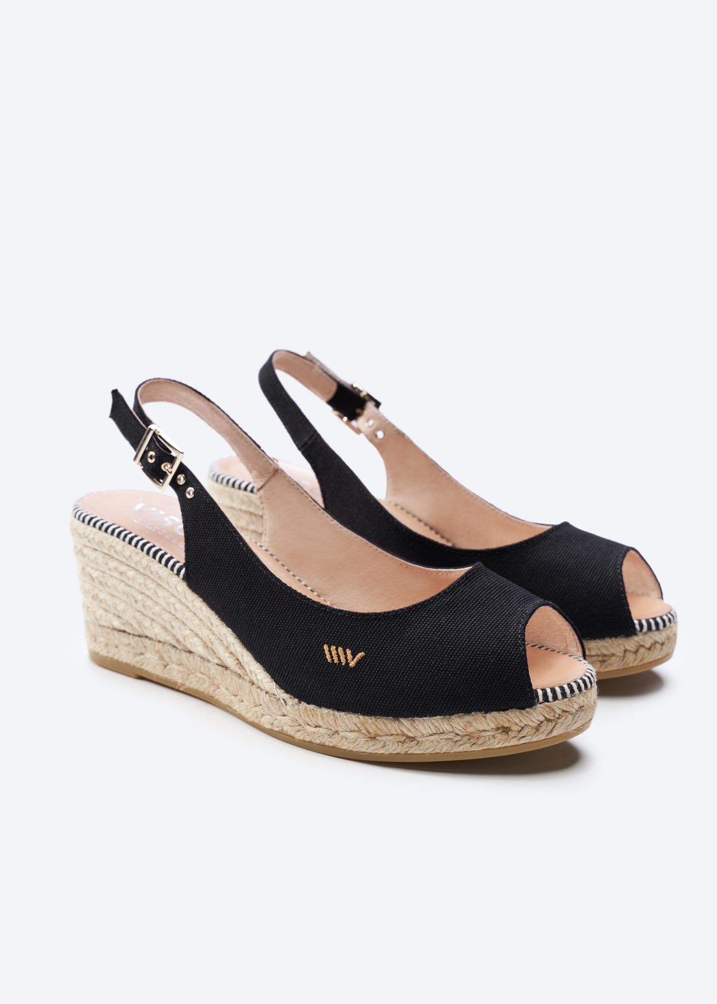 Gavina Black Canvas Slingback Women Espadrille Open Toe Wedges