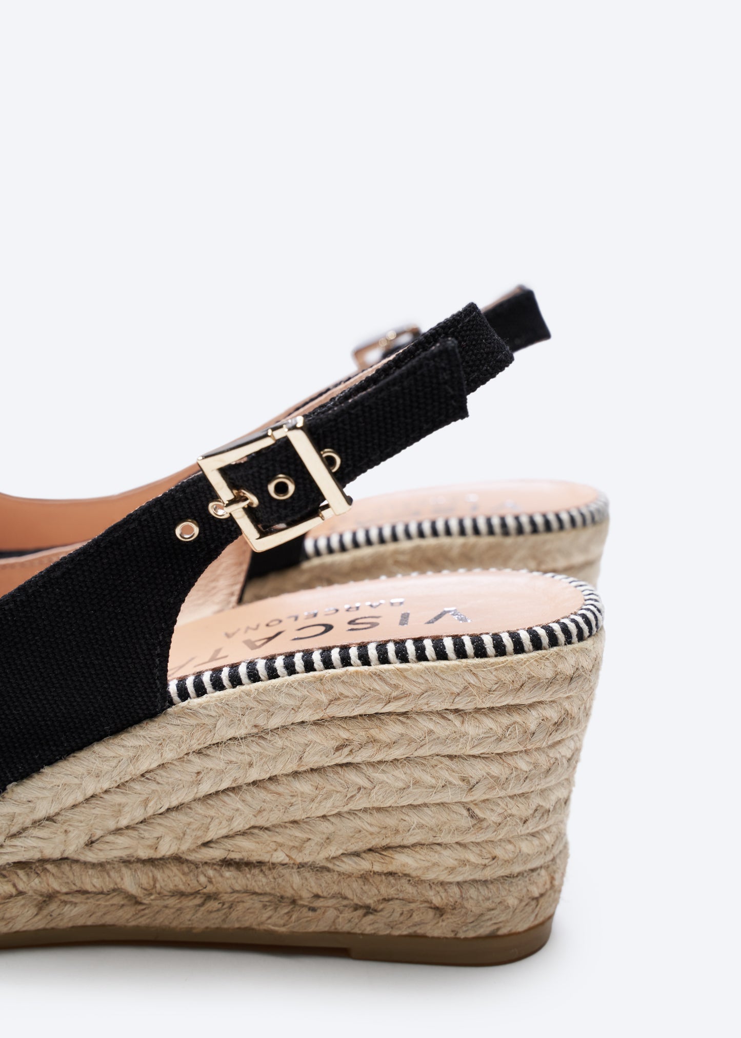 Gavina Black Canvas Slingback Women Espadrille Wedges Open Peep Toe Detail