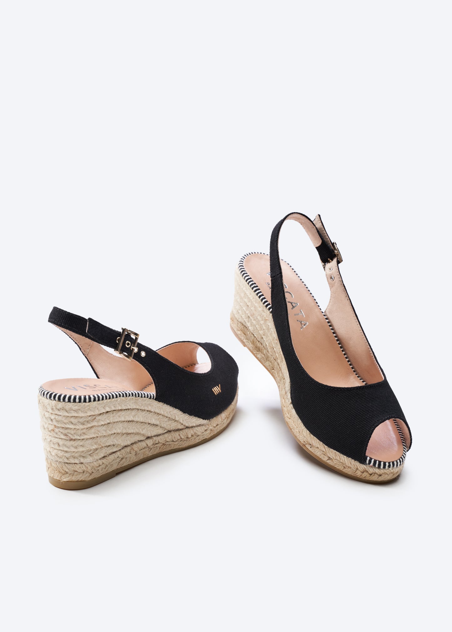 Gavina Black Canvas Slingback Women Espadrille Medium Wedges