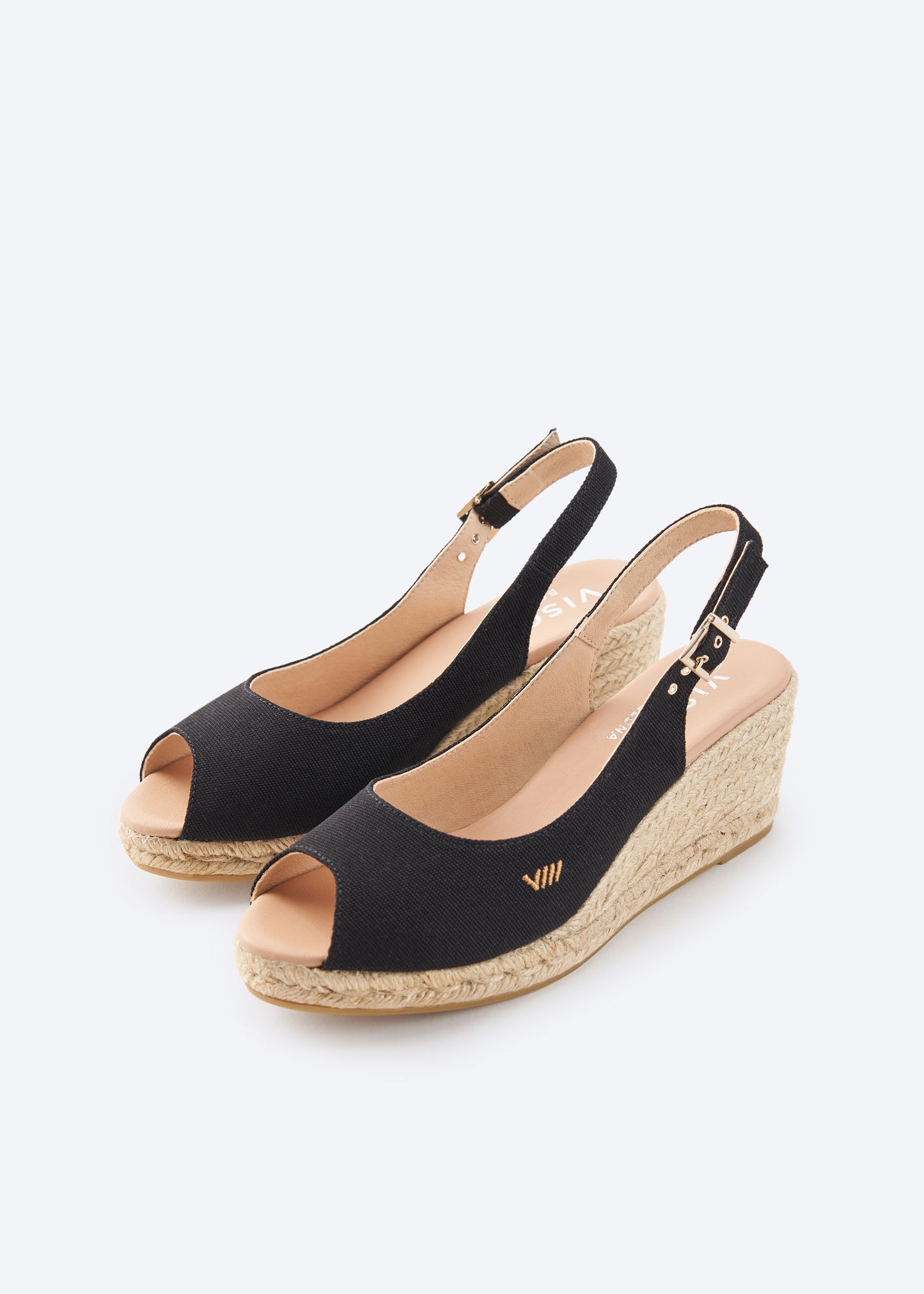 Gavina Black Canvas Slingback Women Peep Open Toe Espadrille Wedges