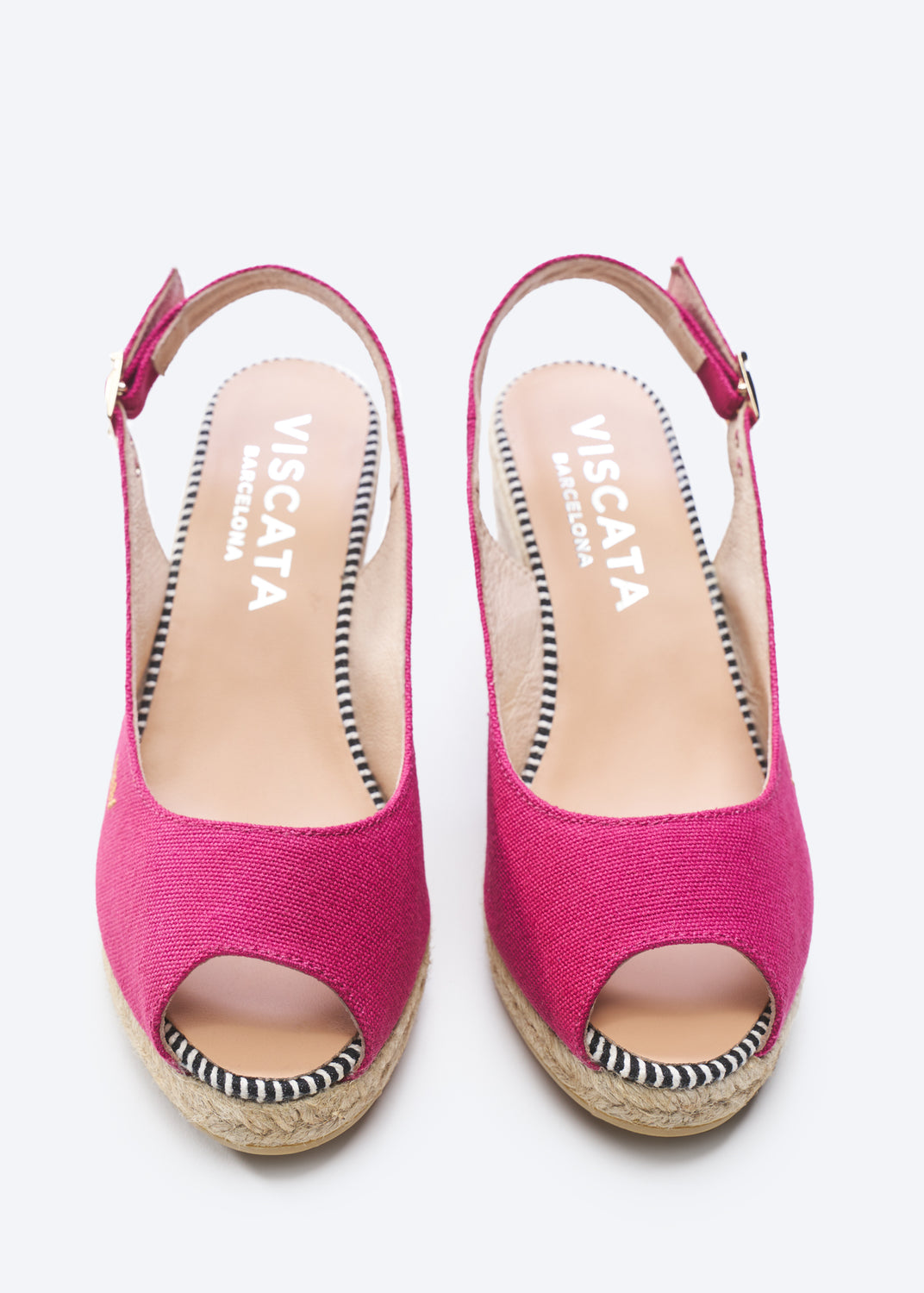 Gavina Limited Edition Fuchsia Canvas Slingback Women Espadrille Wedges Open Peep Toe Detail