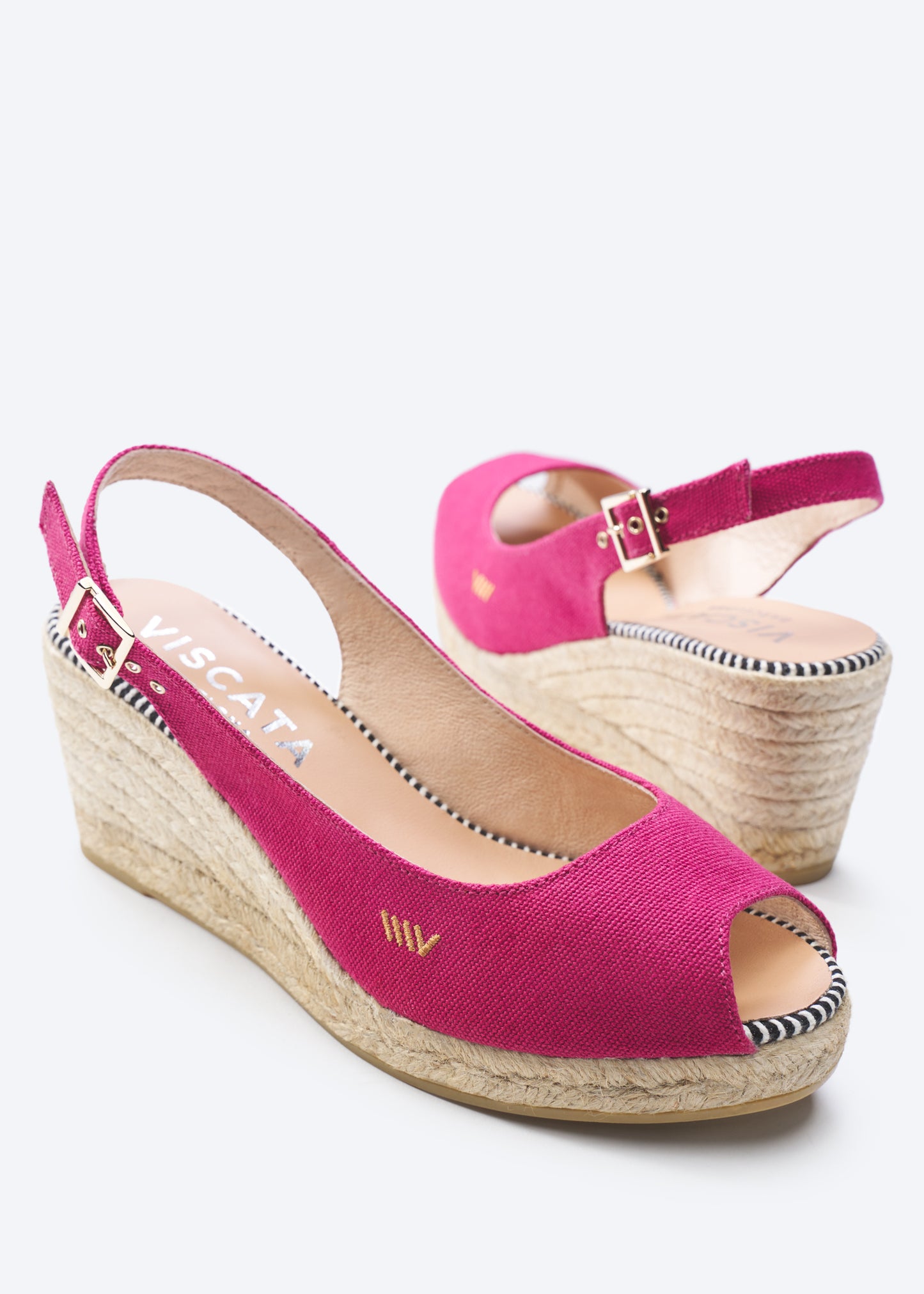 Gavina Limited Edition Fuchsia Canvas Slingback Women Open Toe Espadrille Wedge