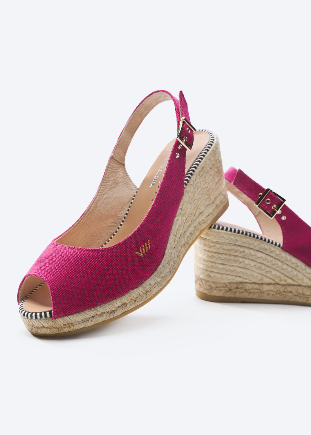 Gavina Limited Edition Fuchsia Canvas Women Espadrille Wedges Buckle Slingback Detail