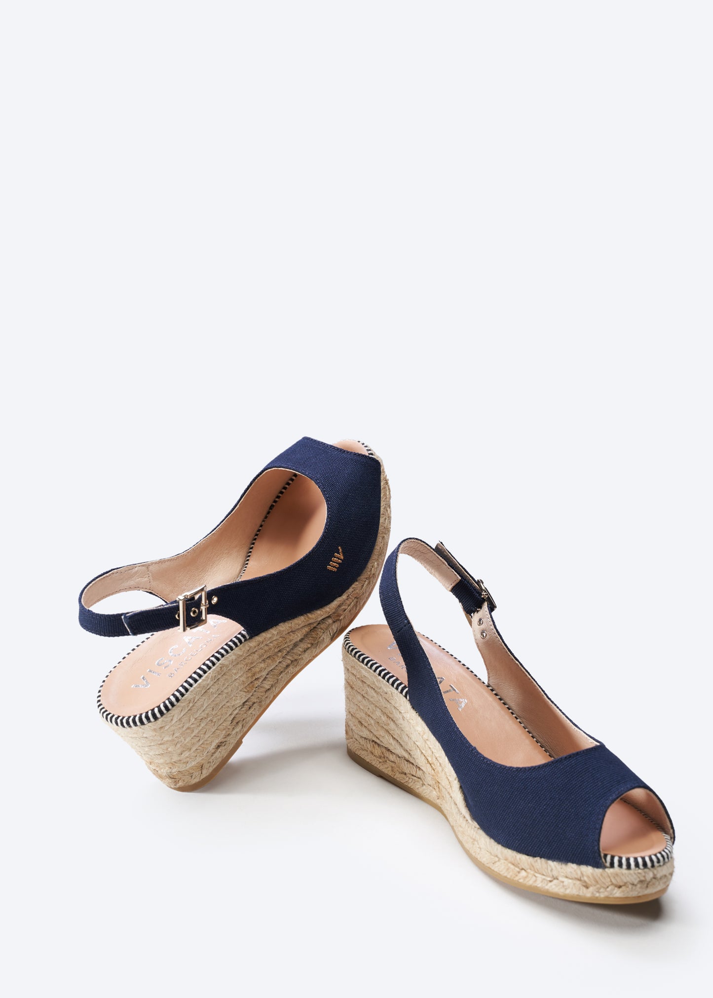 Gavina Navy Blue Canvas Slingback Women Espadrille Open Toe Wedges