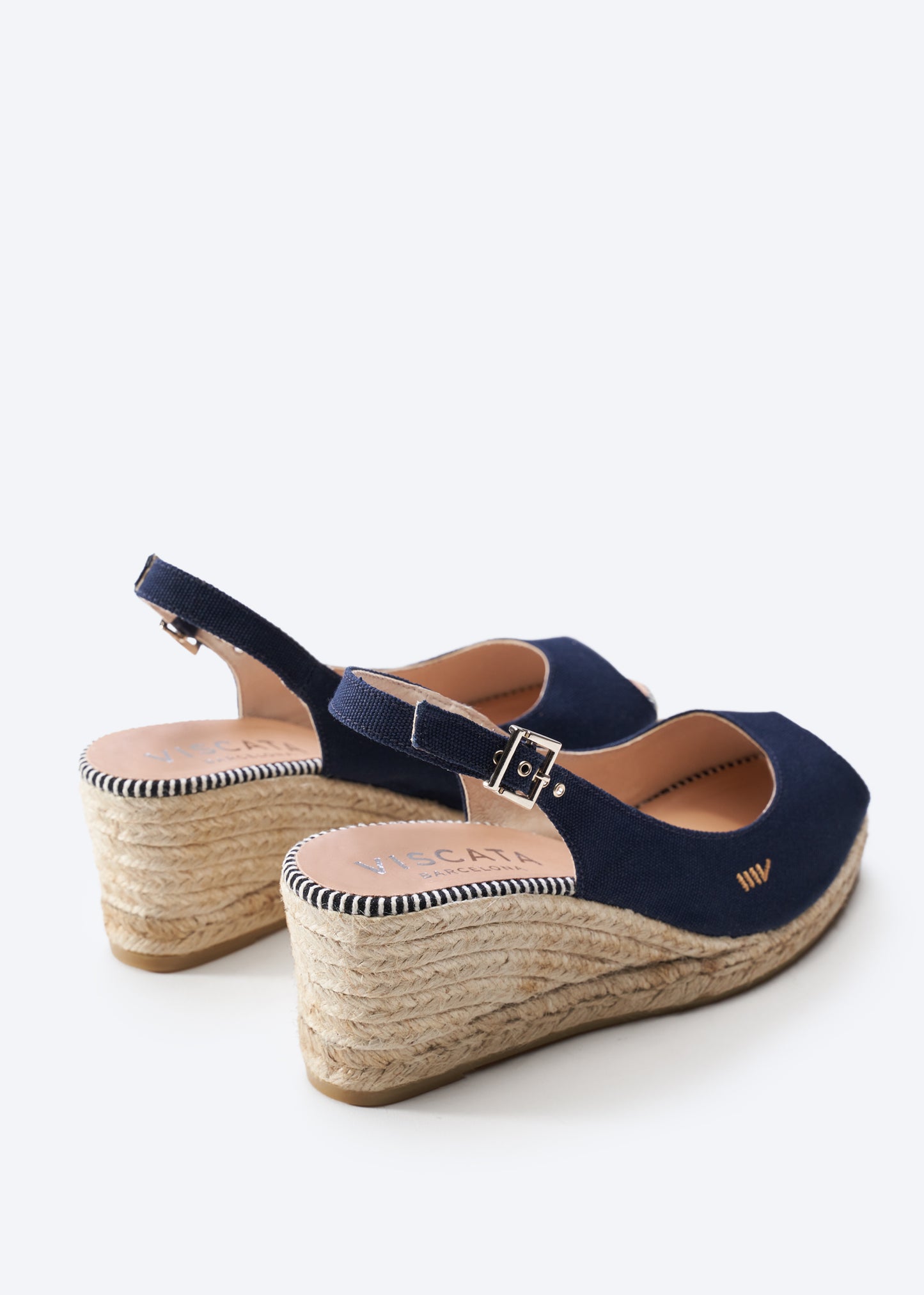 Gavina Navy Blue Canvas Slingback Women Espadrille Wedges Back Details