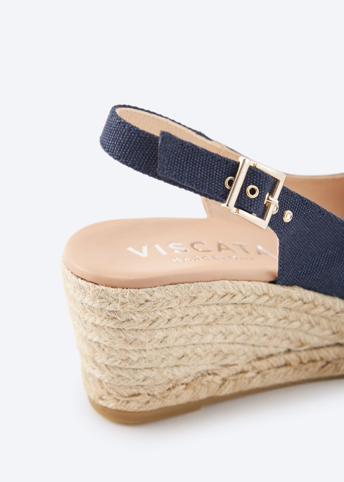 Gavina Navy Blue Canvas Women Open Toe Espadrille Wedge Buckle Slingback Detail