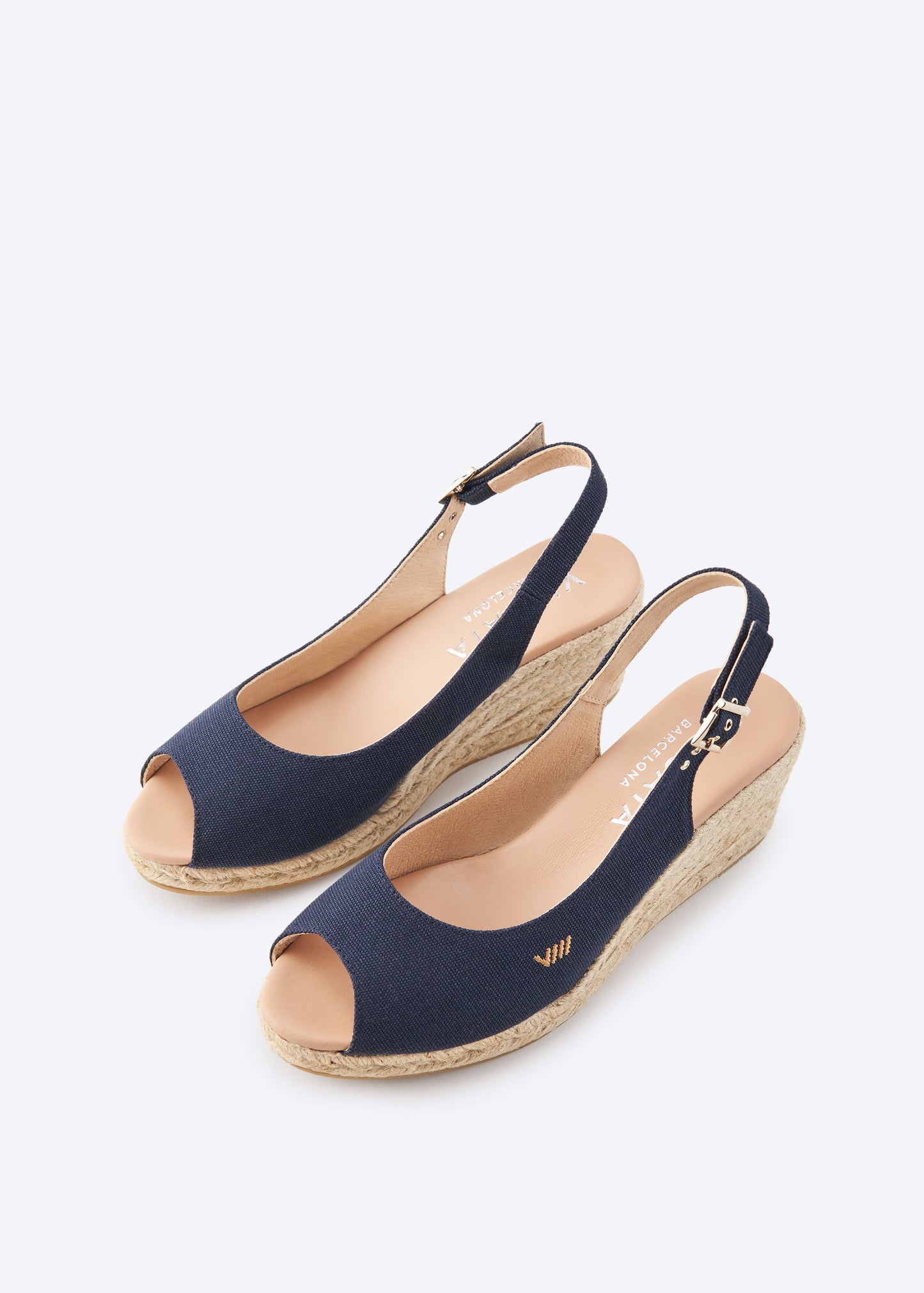 Gavina Navy Blue Canvas Slingback Women Open Toe Espadrille Wedges