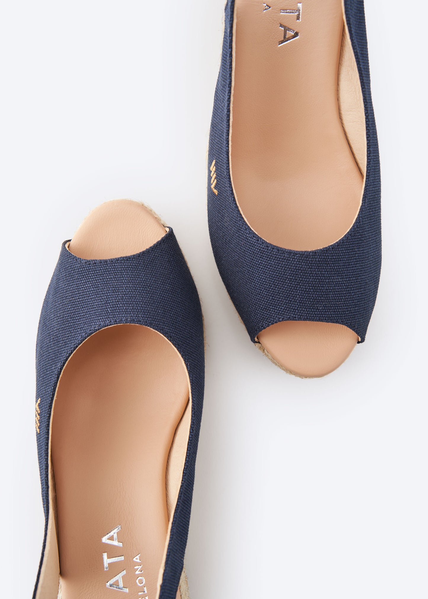 Gavina Navy Blue Canvas Slingback Women Espadrille Wedges Open Peep Toe Detail