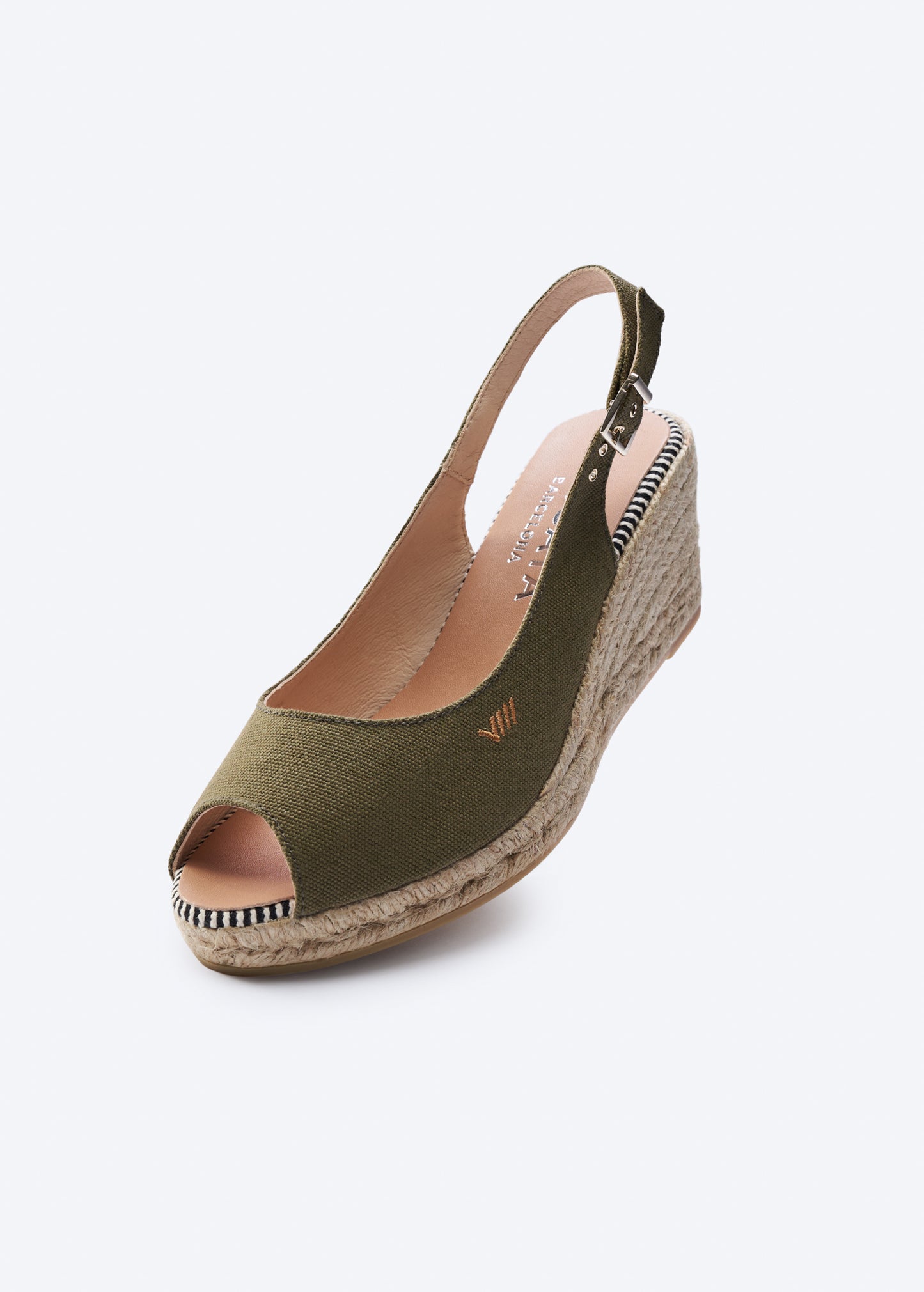 Gavina Limited Edition Olive Canvas Slingback Women Open Toe Espadrille Medium Heel Wedge