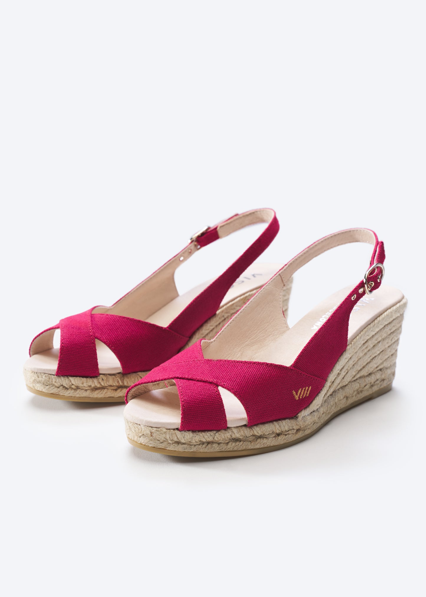 Llansa Crossed Open Toe Limited Edition Cherry Canvas Slingback Women Espadrille Medium Heel Wedges