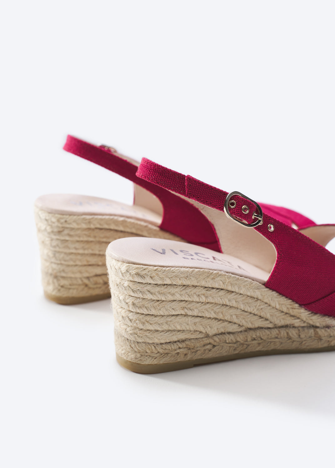 Llansa Crossed Open Toe Limited Edition Cherry Canvas Slingback Women Espadrille Wedges Buckle Detail