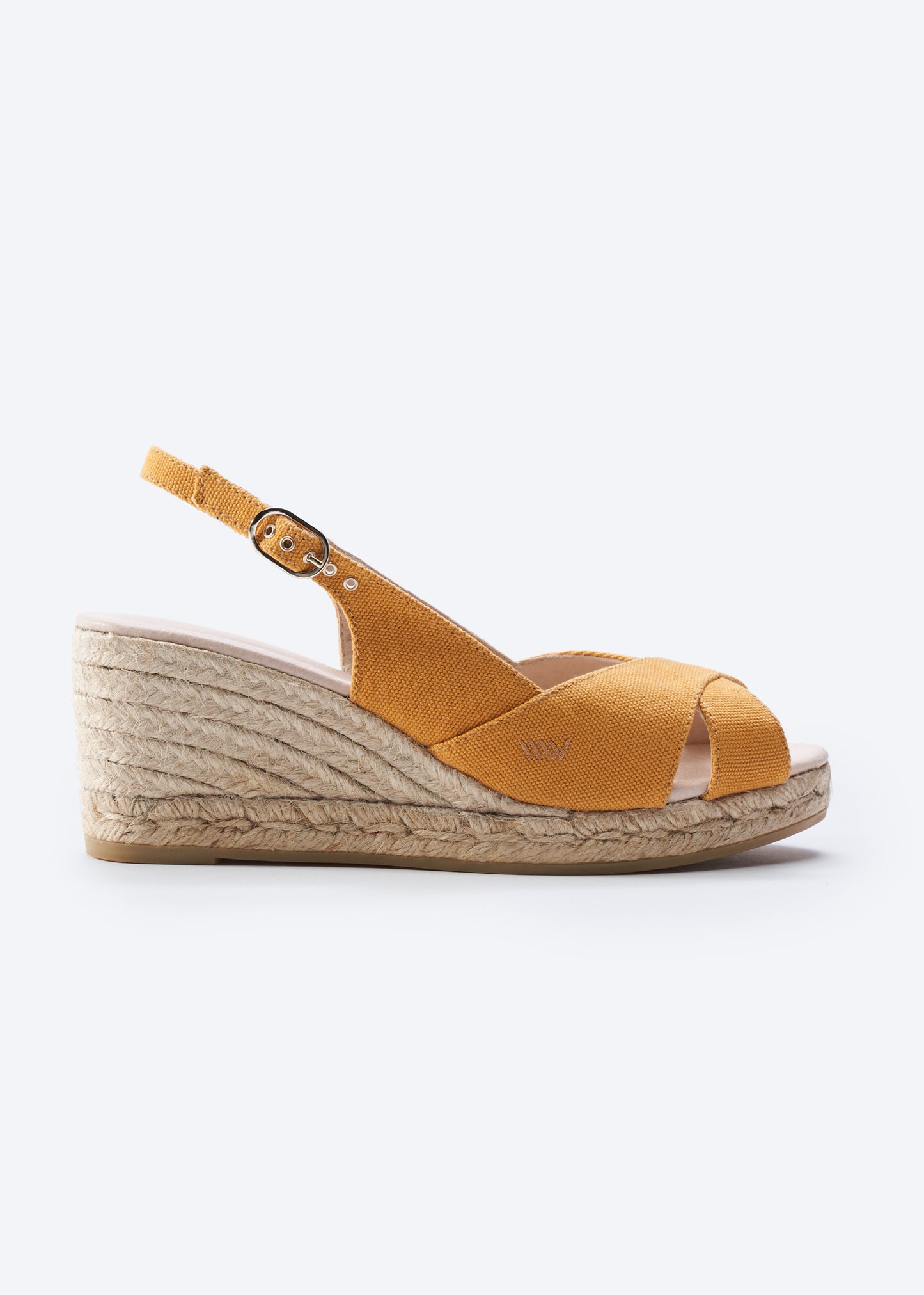 Llansa Crossed Open Toe Limited Edition Mustard Canvas Slingback Women Espadrille Wedge