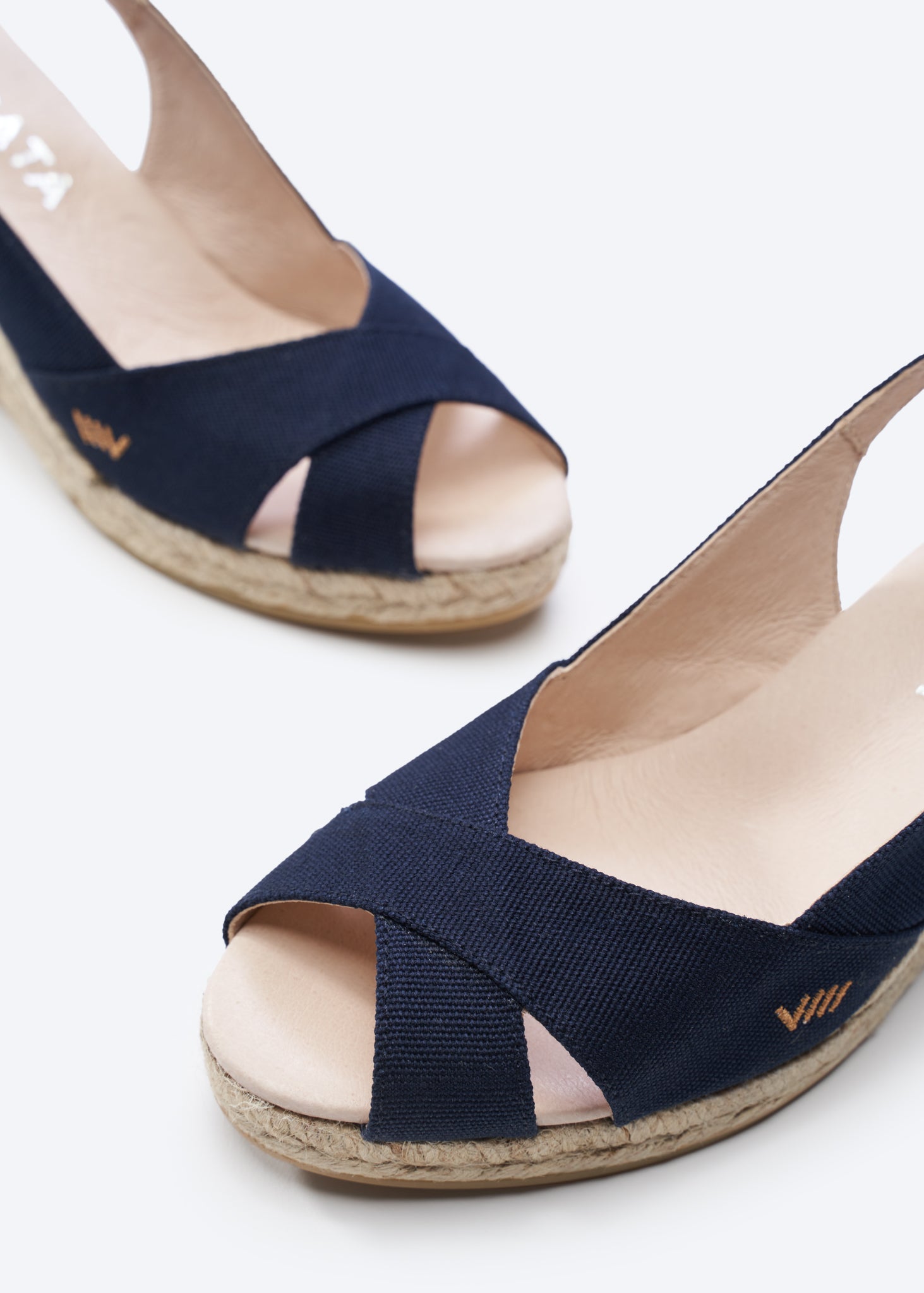 Llansa Crossed Open Toe Navy Blue Canvas Slingback Women Espadrille Wedges Toe Detail