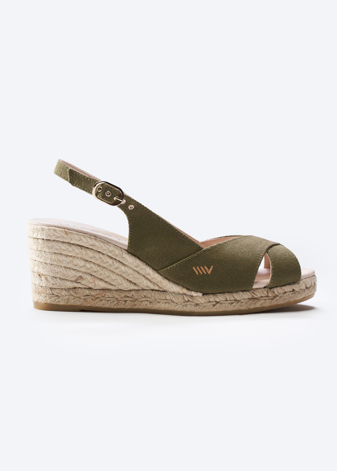 Llansa Crossed Open Toe Limited Edition Olive Canvas Slingback Women Espadrille Wedge