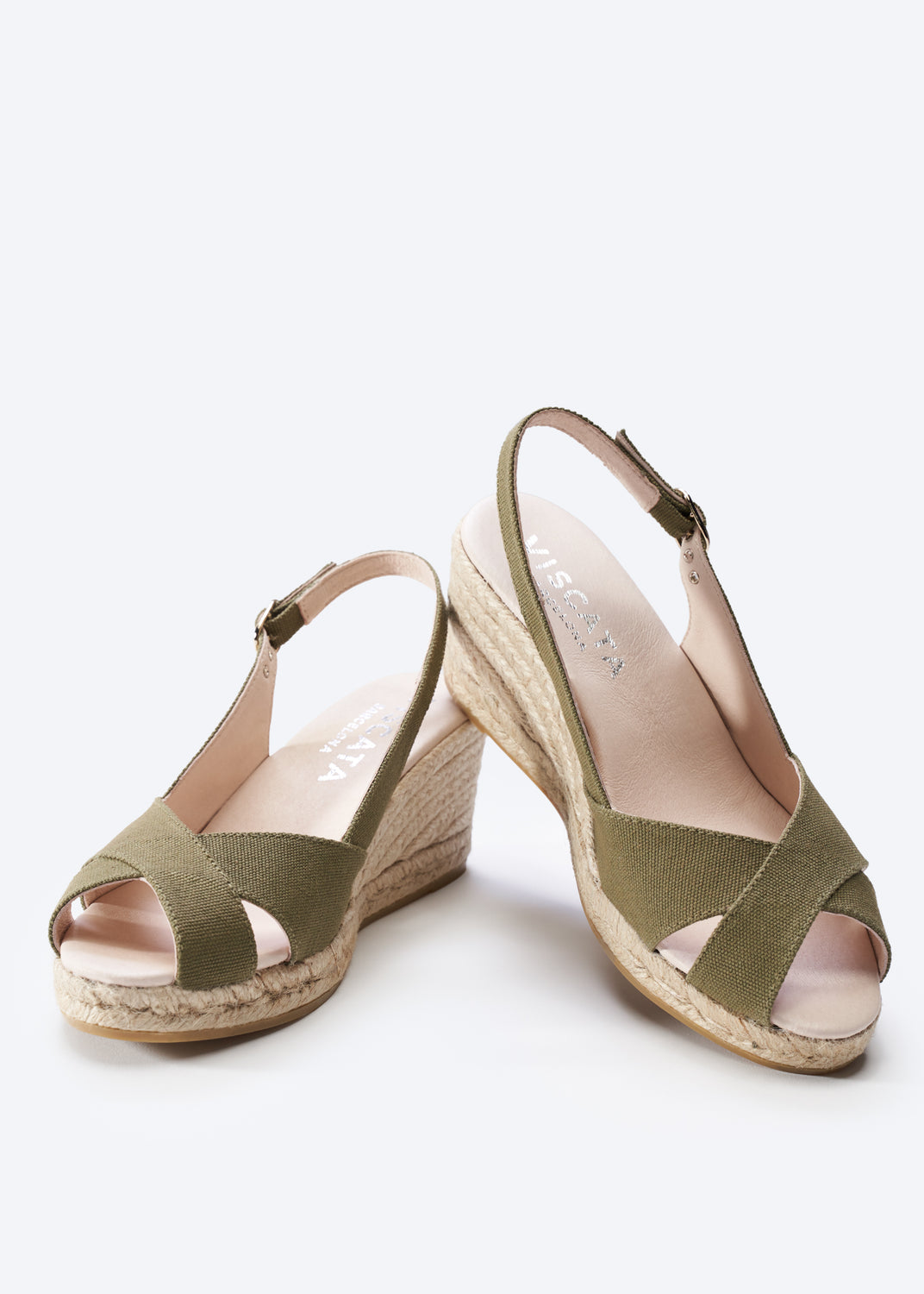 Llansa Crossed Open Toe Limited Edition Olive Canvas Slingback Women Espadrille Medium Wedges