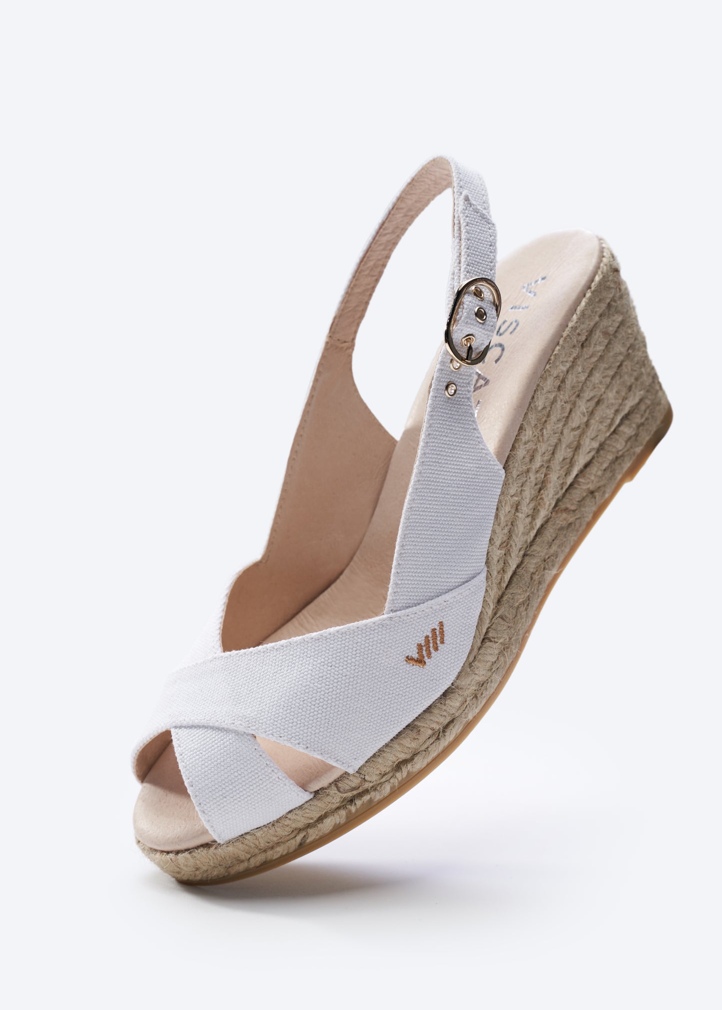 Llansa Crossed Open Toe Limited Edition White Canvas Slingback Women Espadrille Medium Wedge