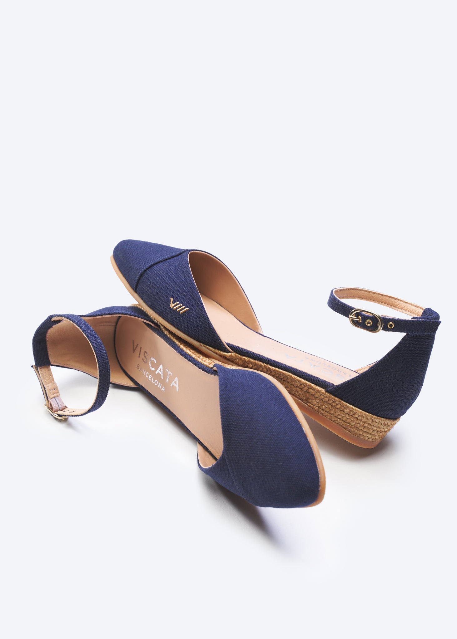 VISCATA BARCELONA ROSE CANVAS NWOT NAVY BLUE SUED WEDGES SIZE 40 on sale (9.5)