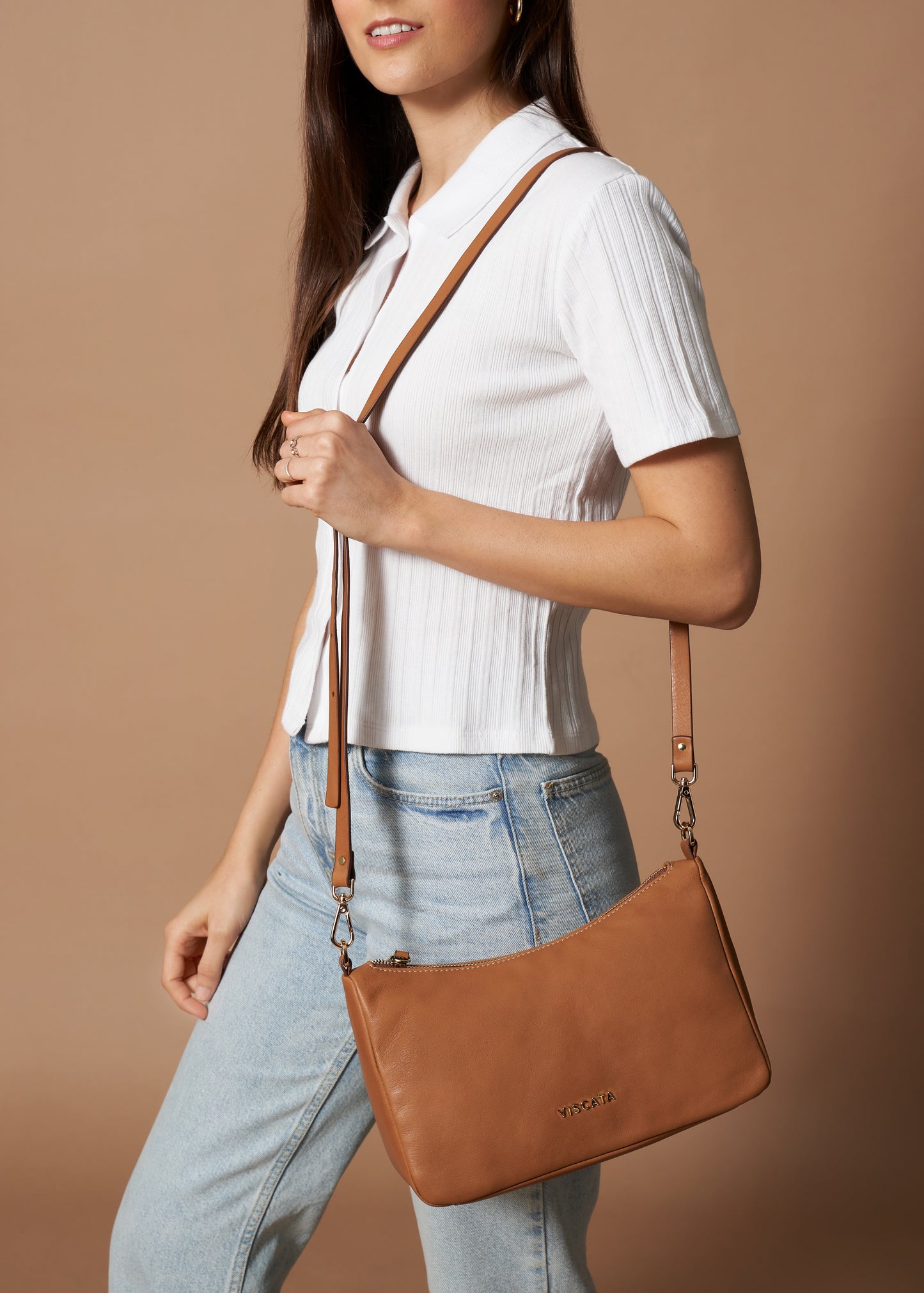 Viscata Nice Whiskey Brown Leather Women Crossbody Bag