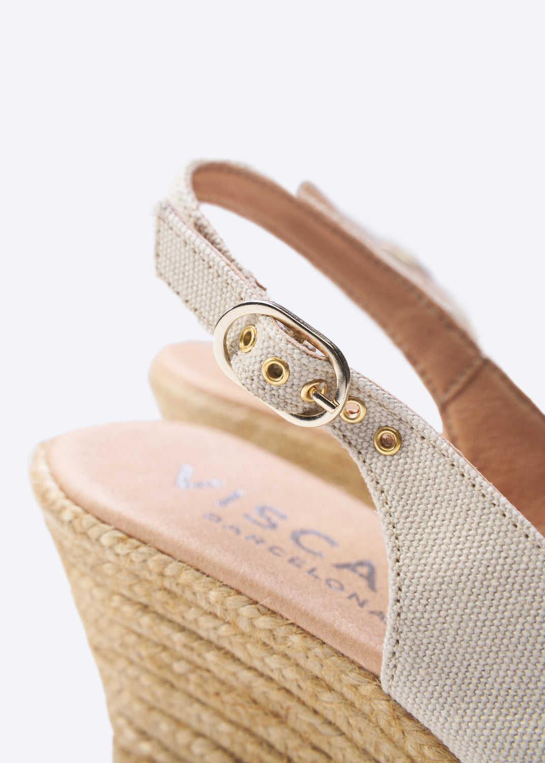 Palomera Beige Canvas Slingback Women Espadrille Wedge Buckle Detail