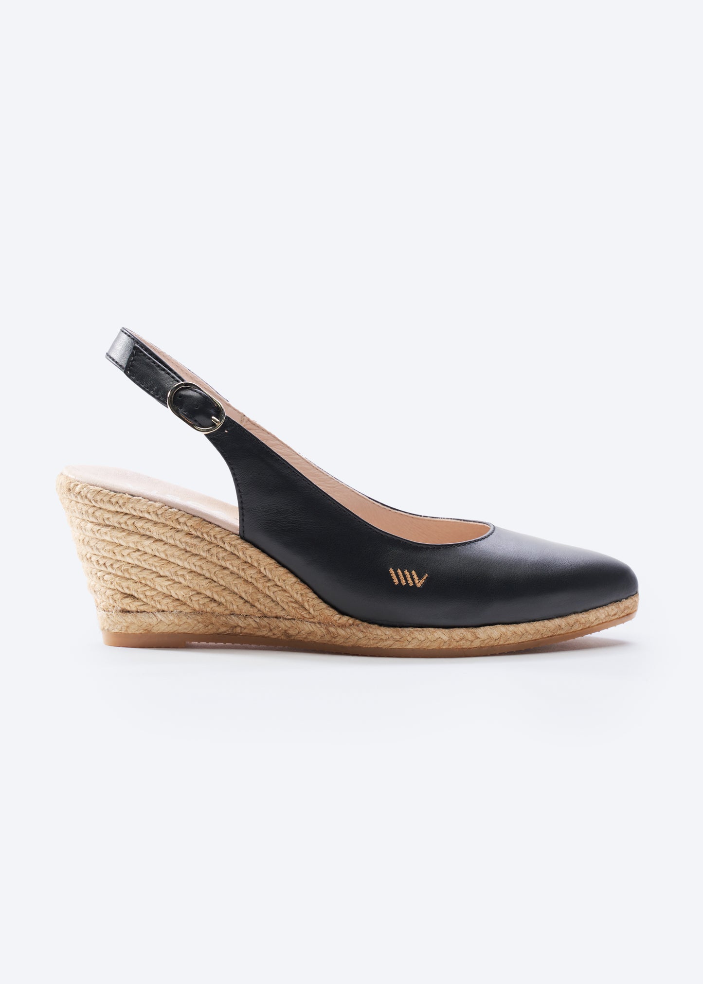 Palomera Black Leather Slingback Women Espadrille Wedge