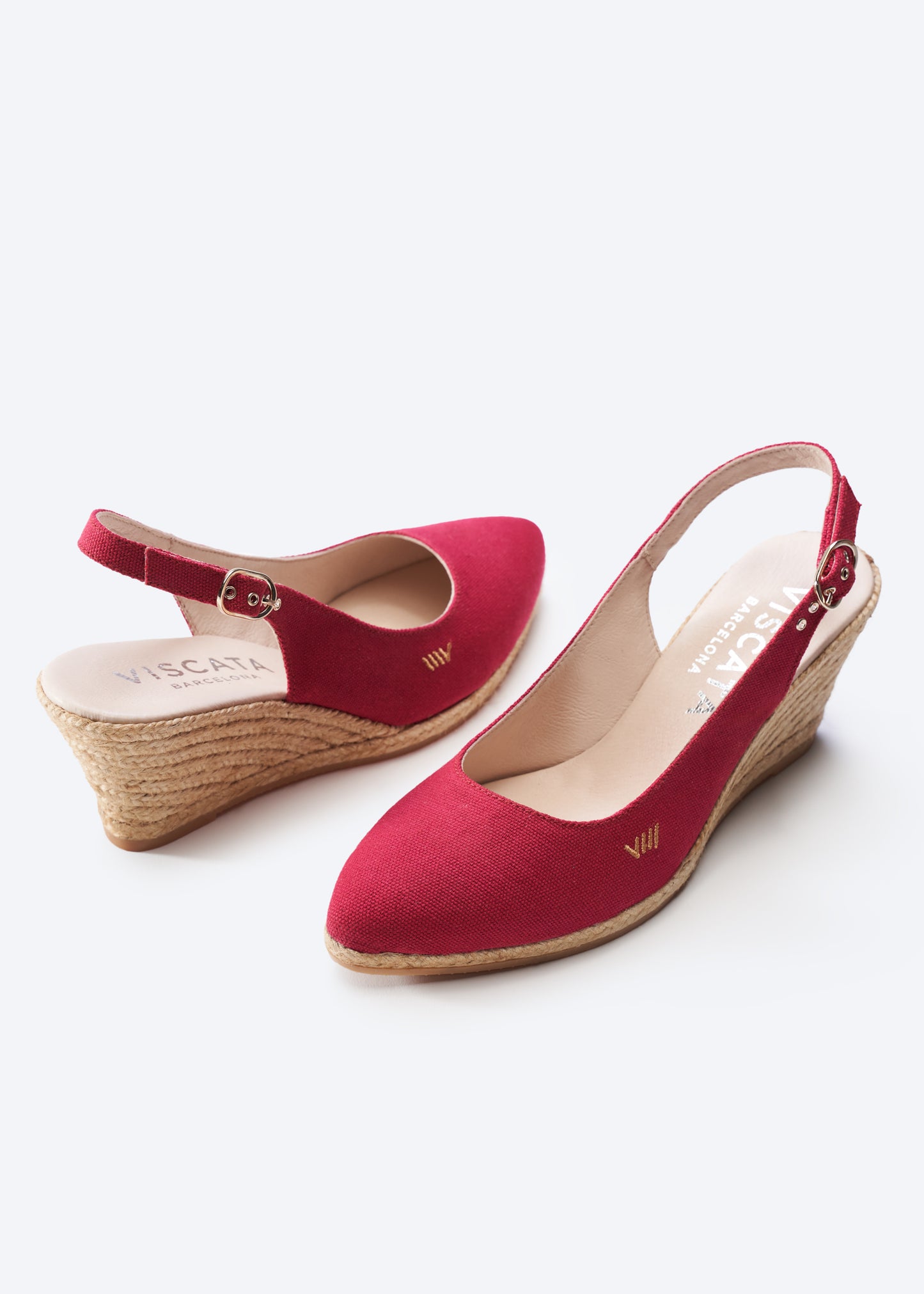 Palomera Limited Edition Cherry Canvas Slingback Women Espadrille Wedges U Cut Detail