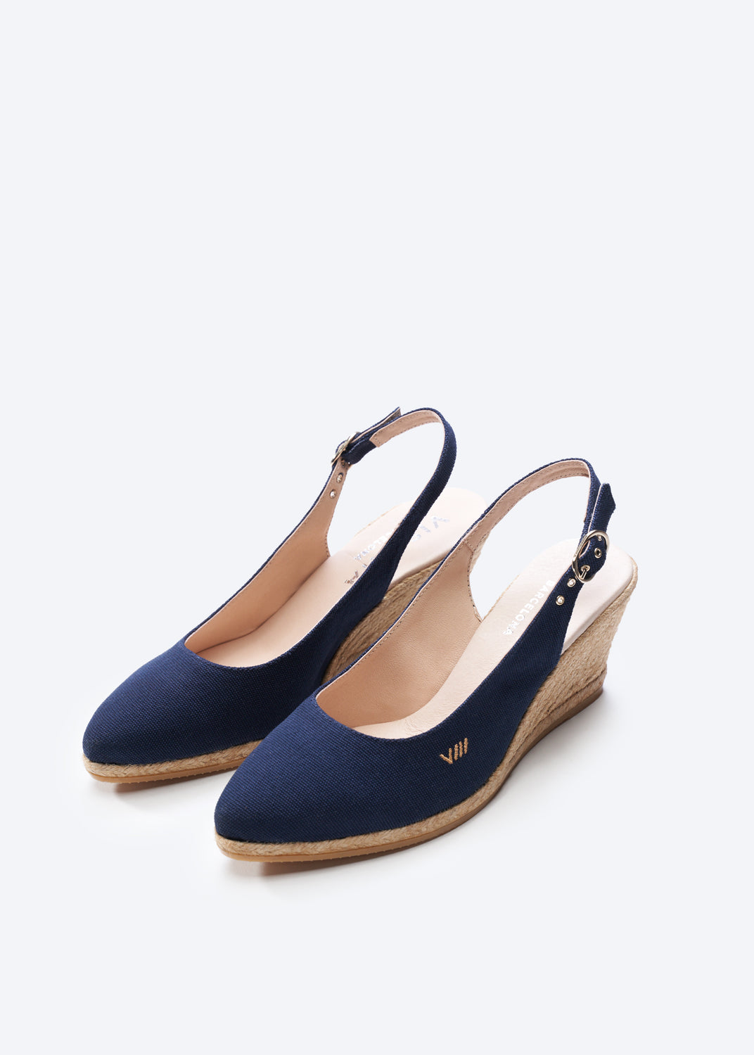 Palomera Navy Blue Canvas Slingback Women Espadrille Wedges