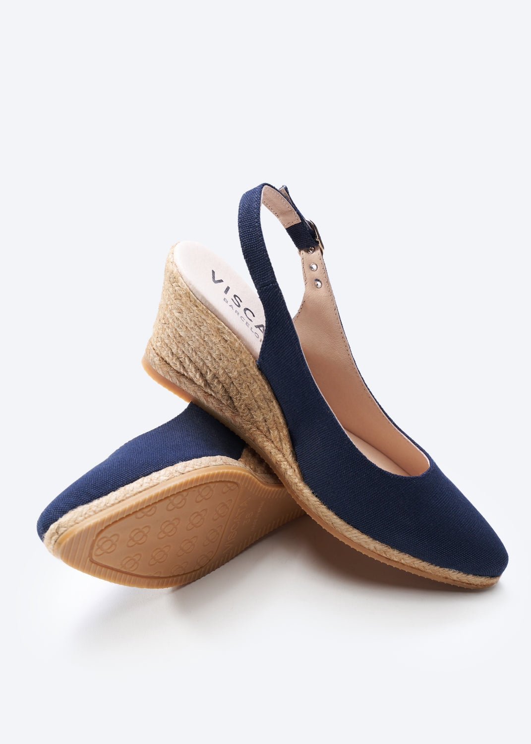 Palomera Navy Blue Canvas Slingback Women Espadrille Wedges Sole