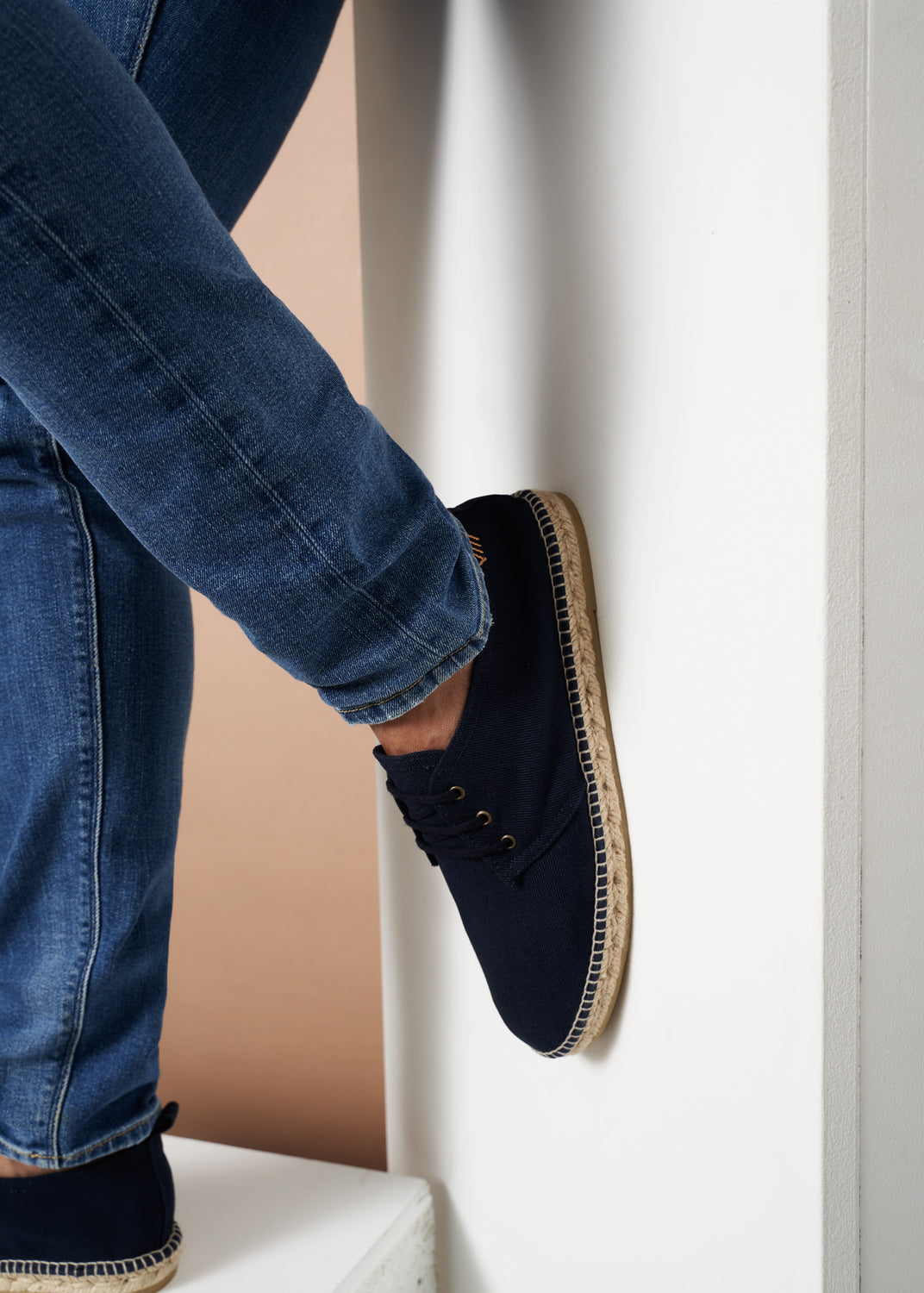 Pol Navy Blue Canvas Cord Men Espadrilles Legs