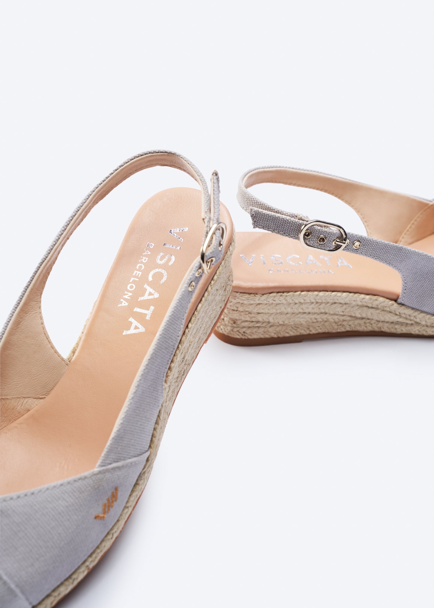 Premia Ash Grey Canvas Women Espadrille Wedges Slingback Detail