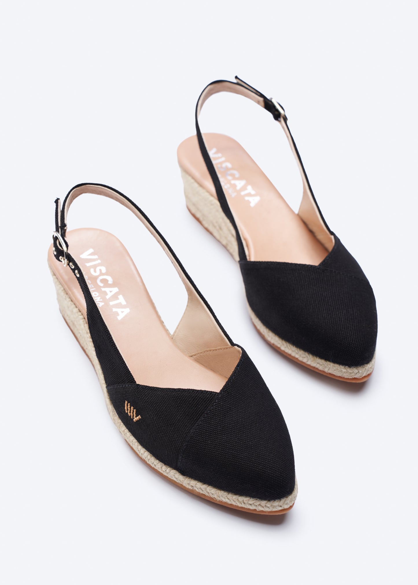 Premia Black Canvas Slingback Women Espadrille Low Heel Wedges