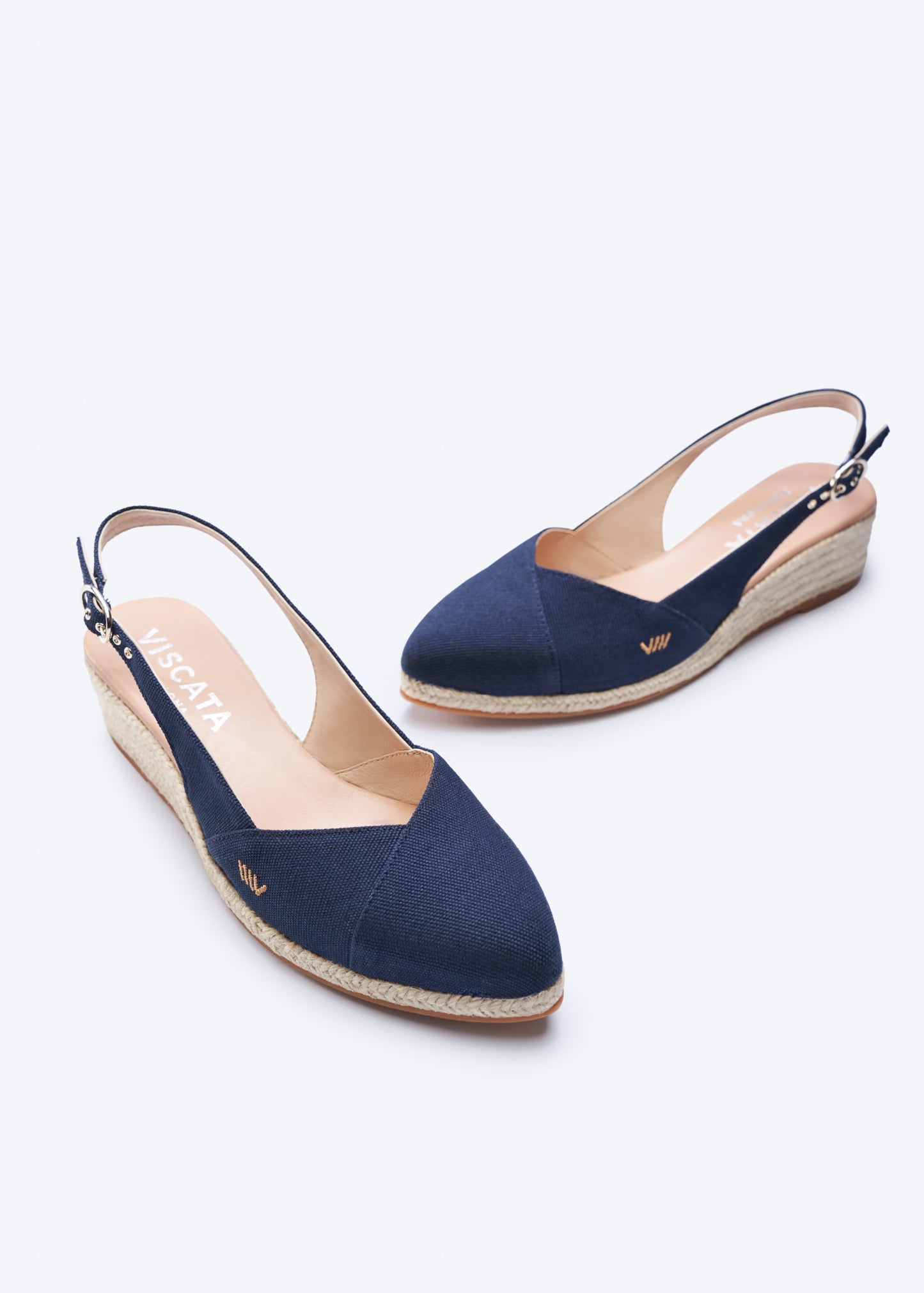 Premia Navy Blue Canvas Slingback Women Espadrille Low Heel Wedges