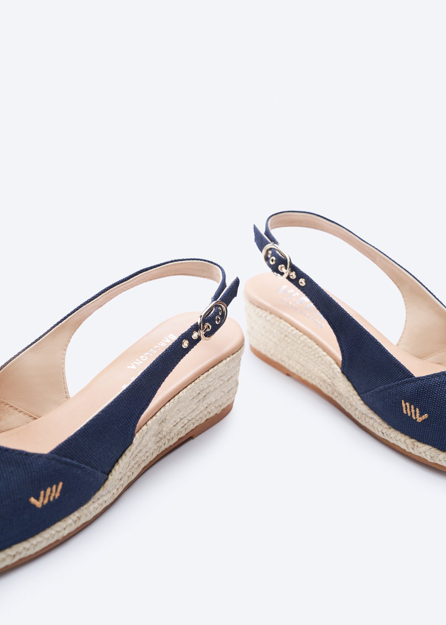 Premia Navy Blue Canvas Women Espadrille Wedges Slingback Detail