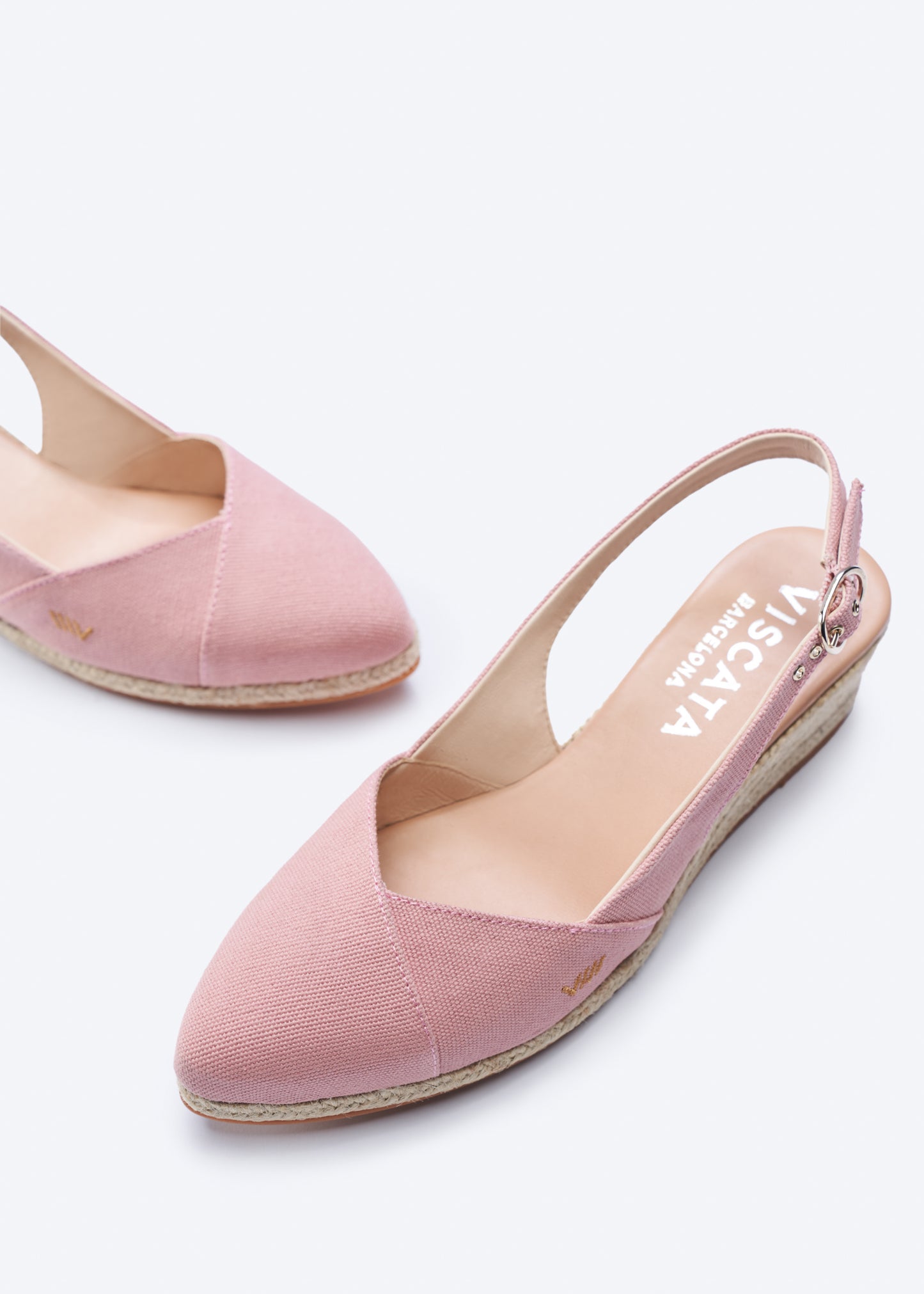 Premia Limited Edition Pink Canvas Slingback Women Espadrille Closed Toe Wedges