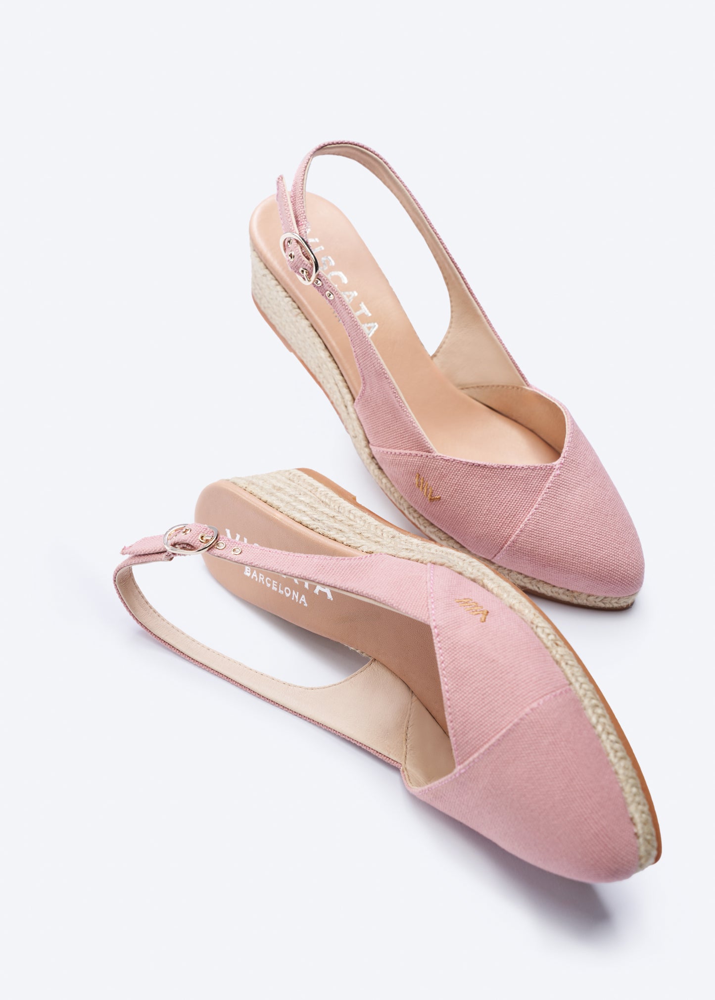 Premia Limited Edition Pink Canvas Slingback Women Espadrille V Cut Closed Toe Wedges