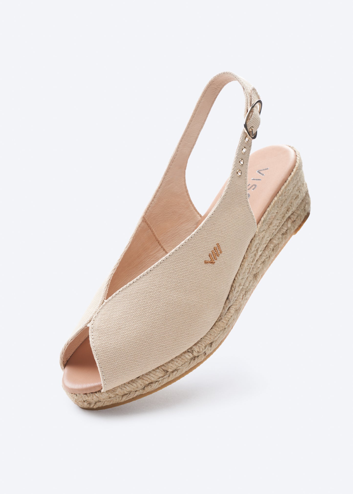 Verneda Beige Canvas Slingback Women Open Peep Toe Espadrille Wedge